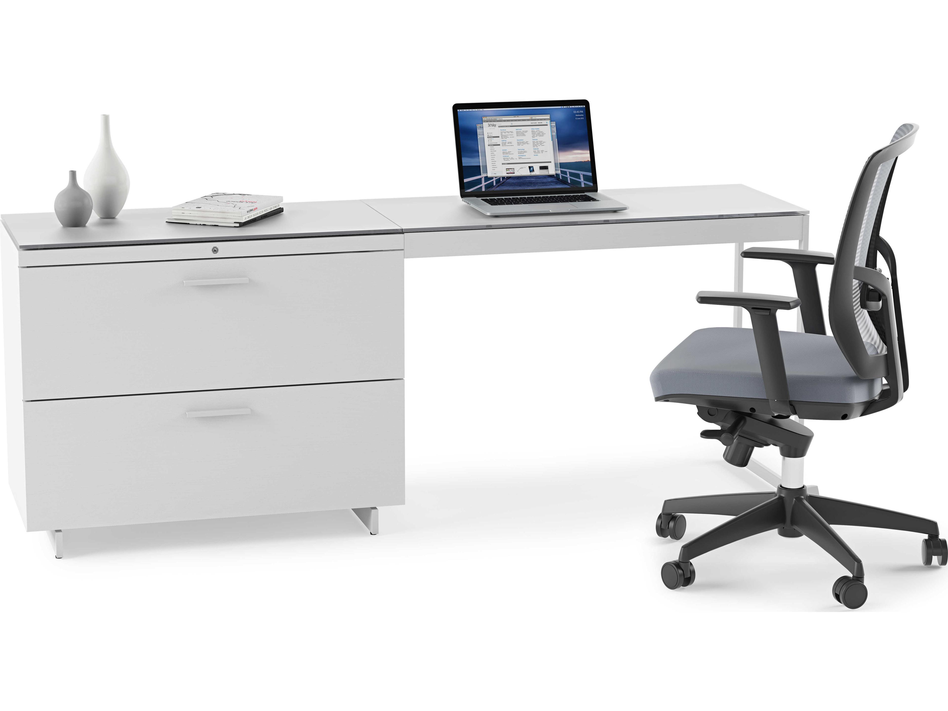 BDI Centro Satin White & Grey Etched Glass File Cabinet