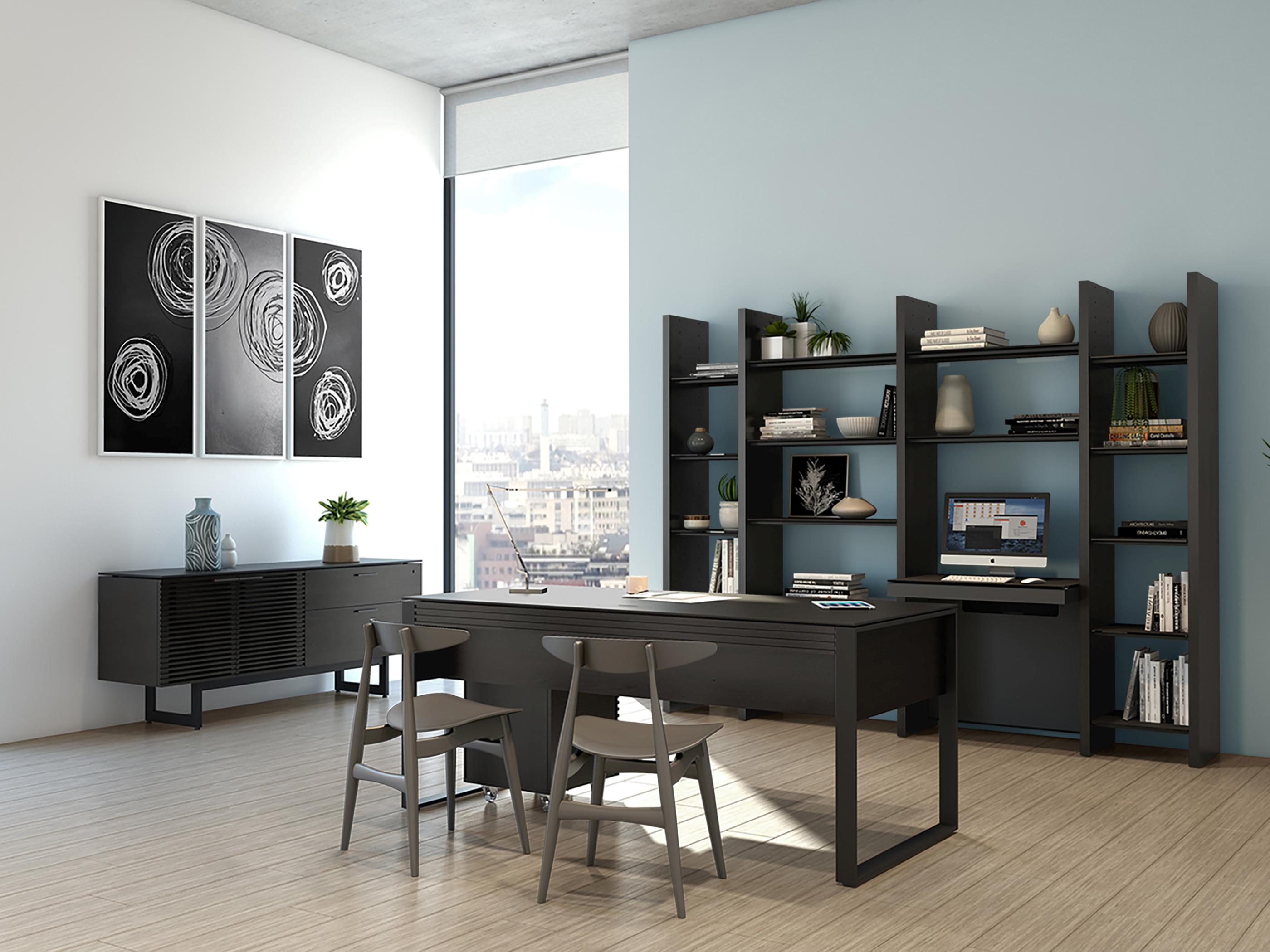 BDI Corridor Charcoal Stained Ash Black Hardwood Executive Desk