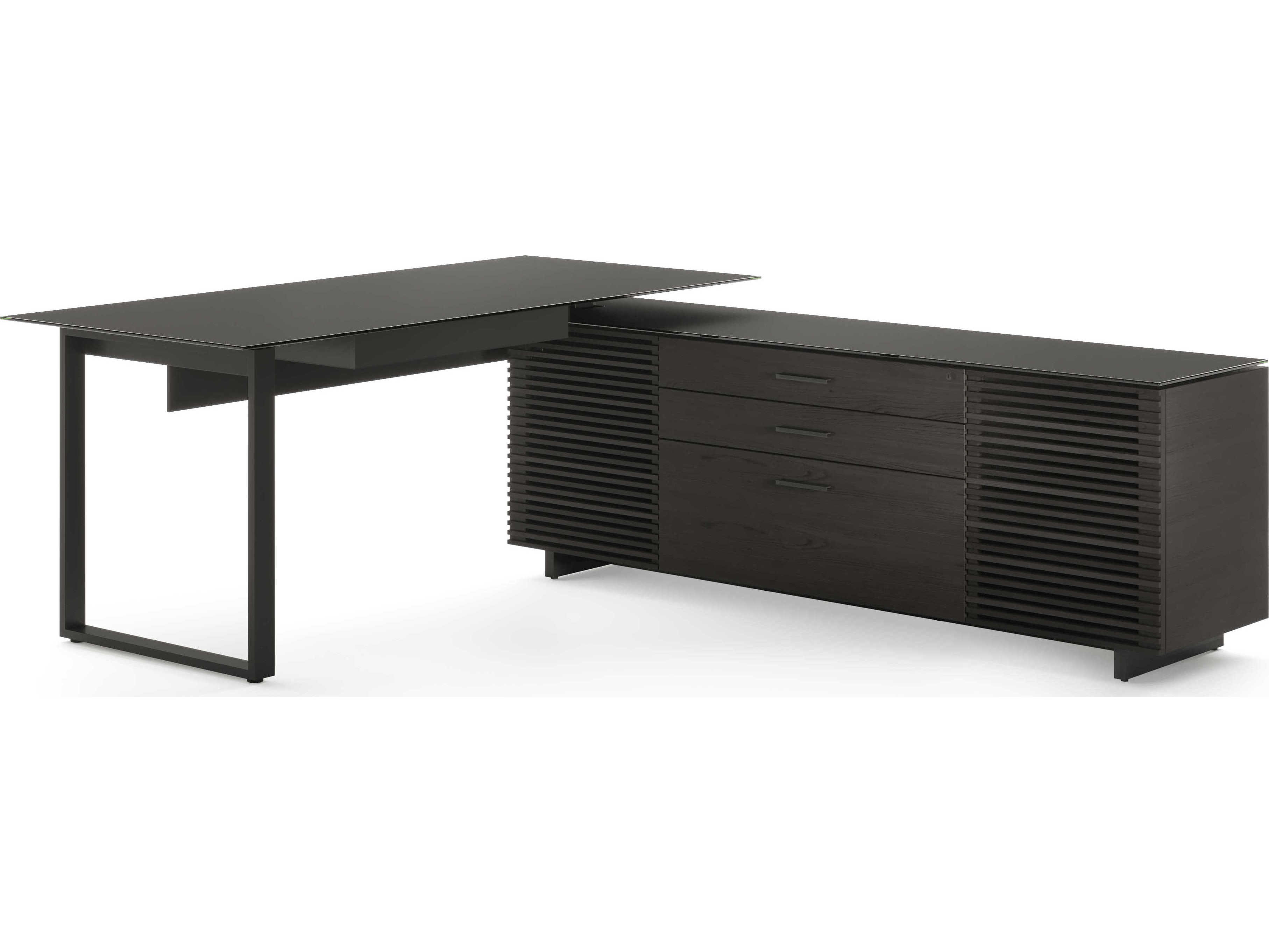 BDI Corridor Charcoal Stained Ash Black Wood L-Shaped Desk