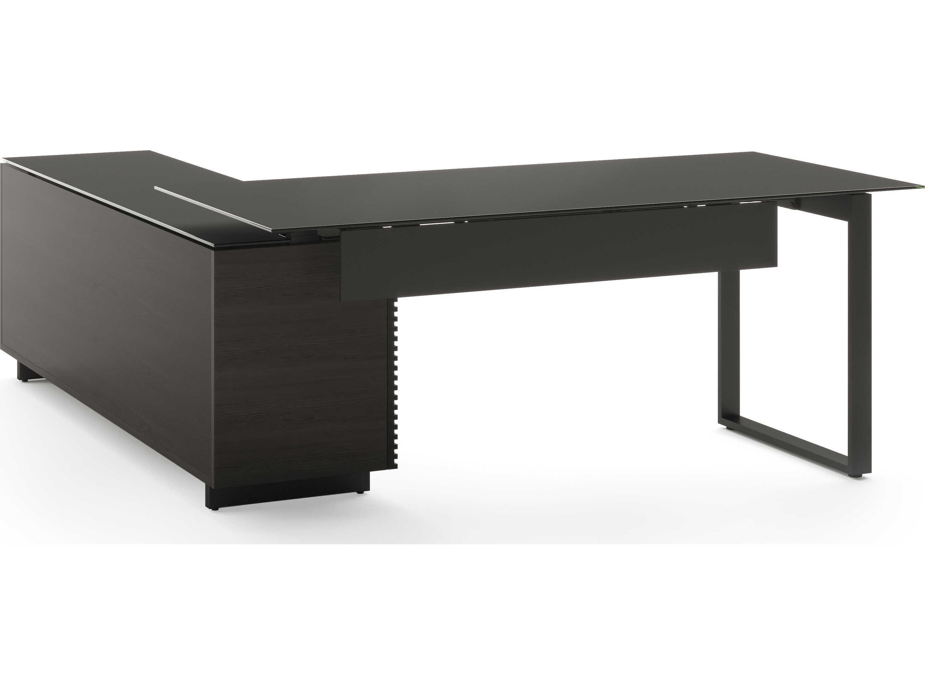 BDI Corridor Charcoal Stained Ash Black Wood L-Shaped Desk