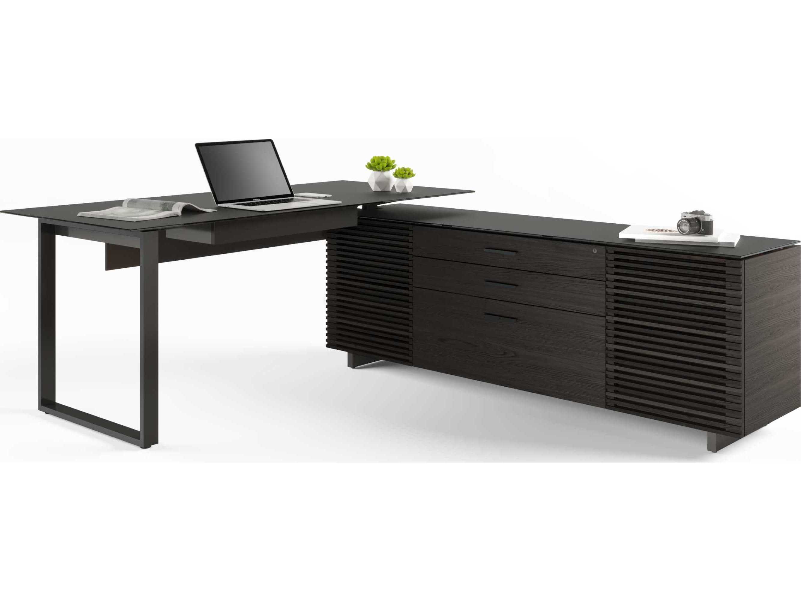 BDI Corridor Charcoal Stained Ash Black Wood L-Shaped Desk
