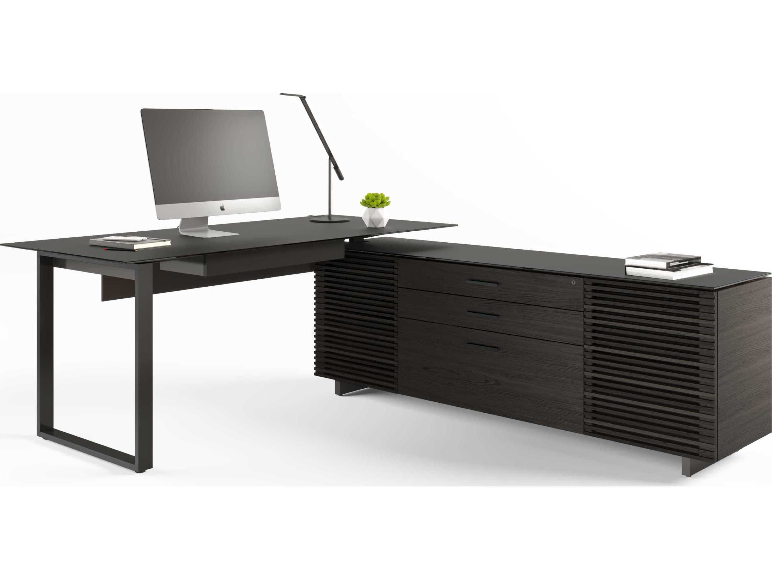 BDI Corridor Charcoal Stained Ash Black Wood L-Shaped Desk