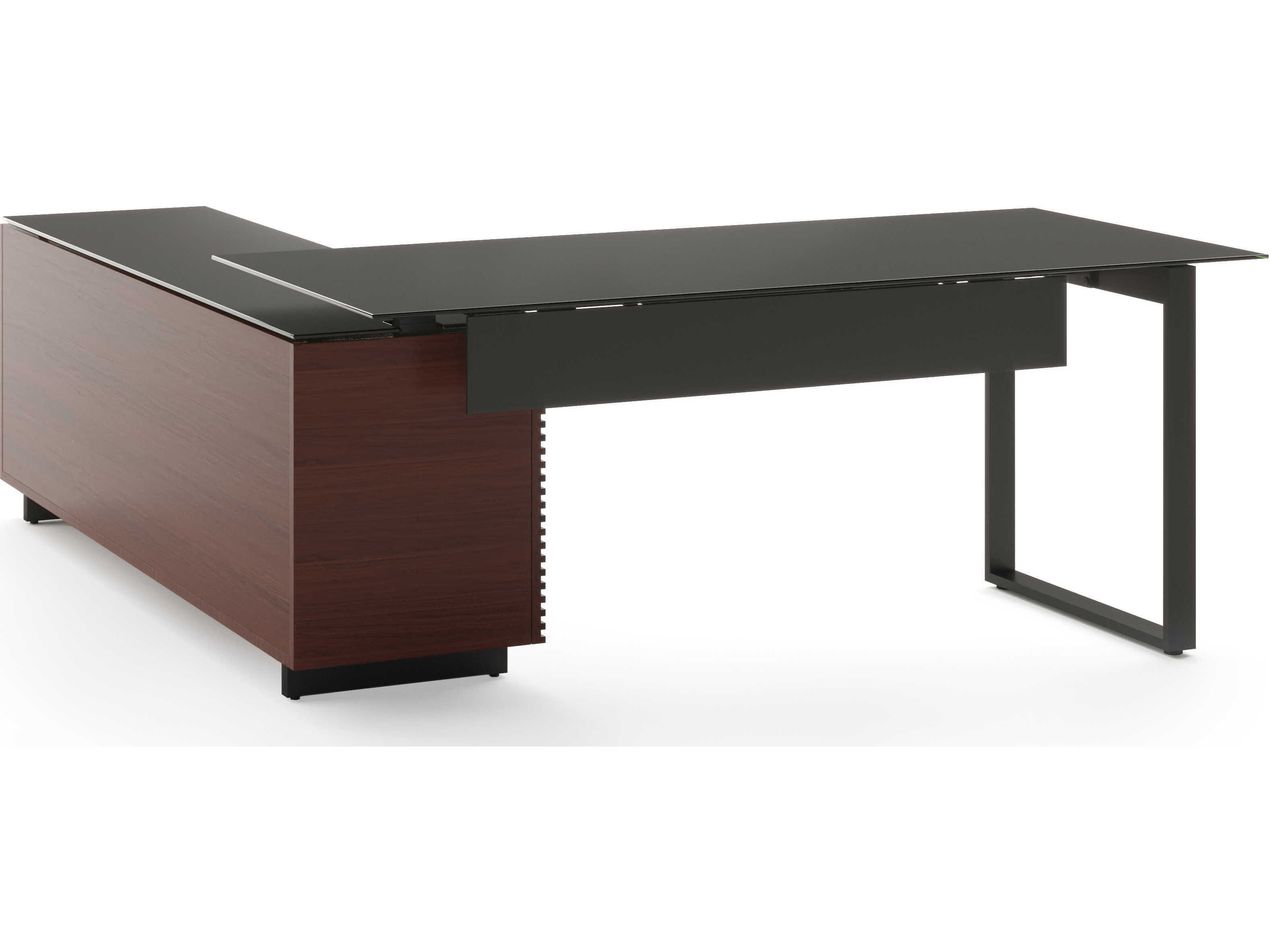 BDI Corridor Chocolate Stained Walnut Black Wood L-Shaped Desk