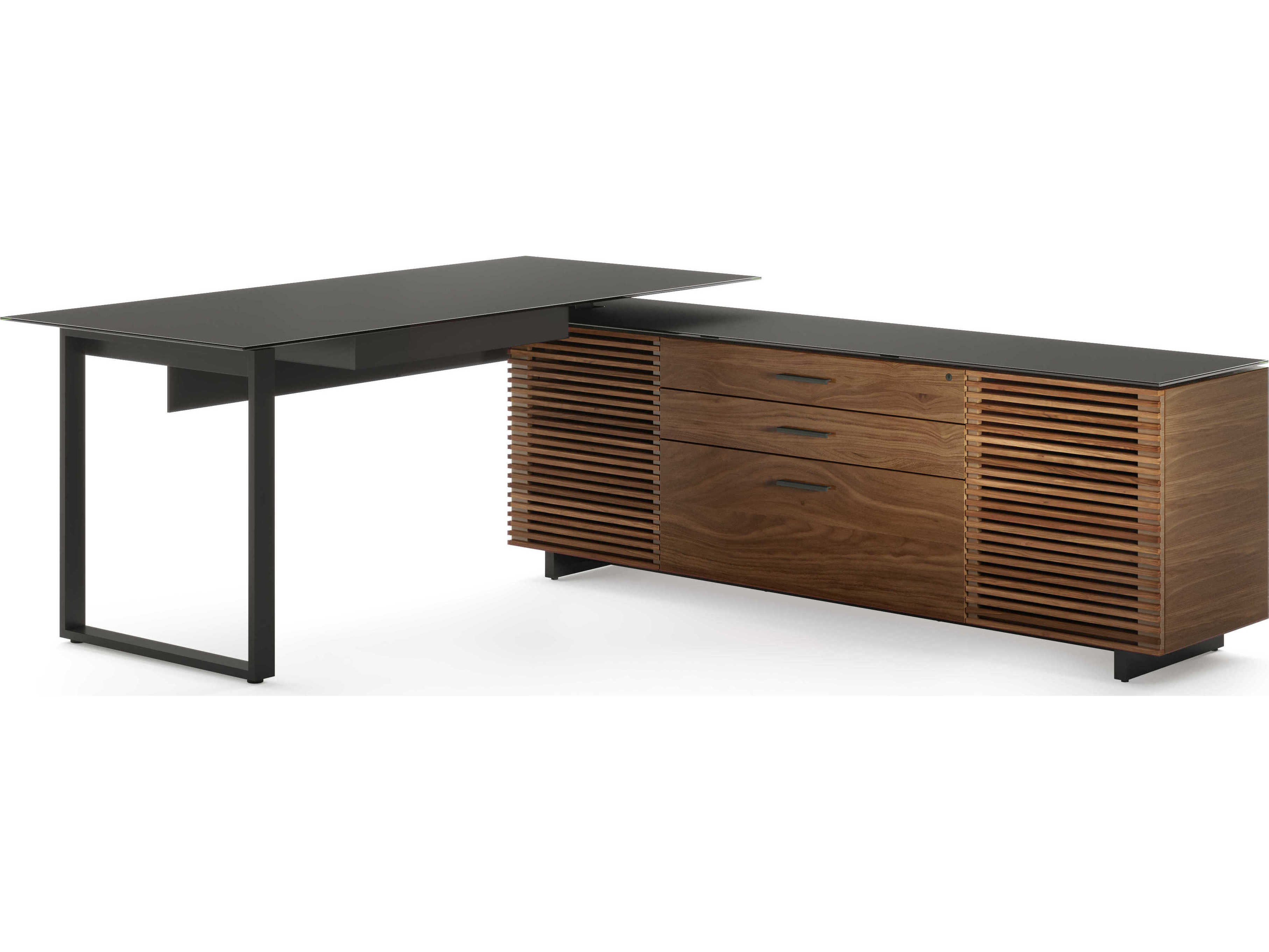 BDI Corridor Natural Walnut Blue Wood L-Shaped Desk