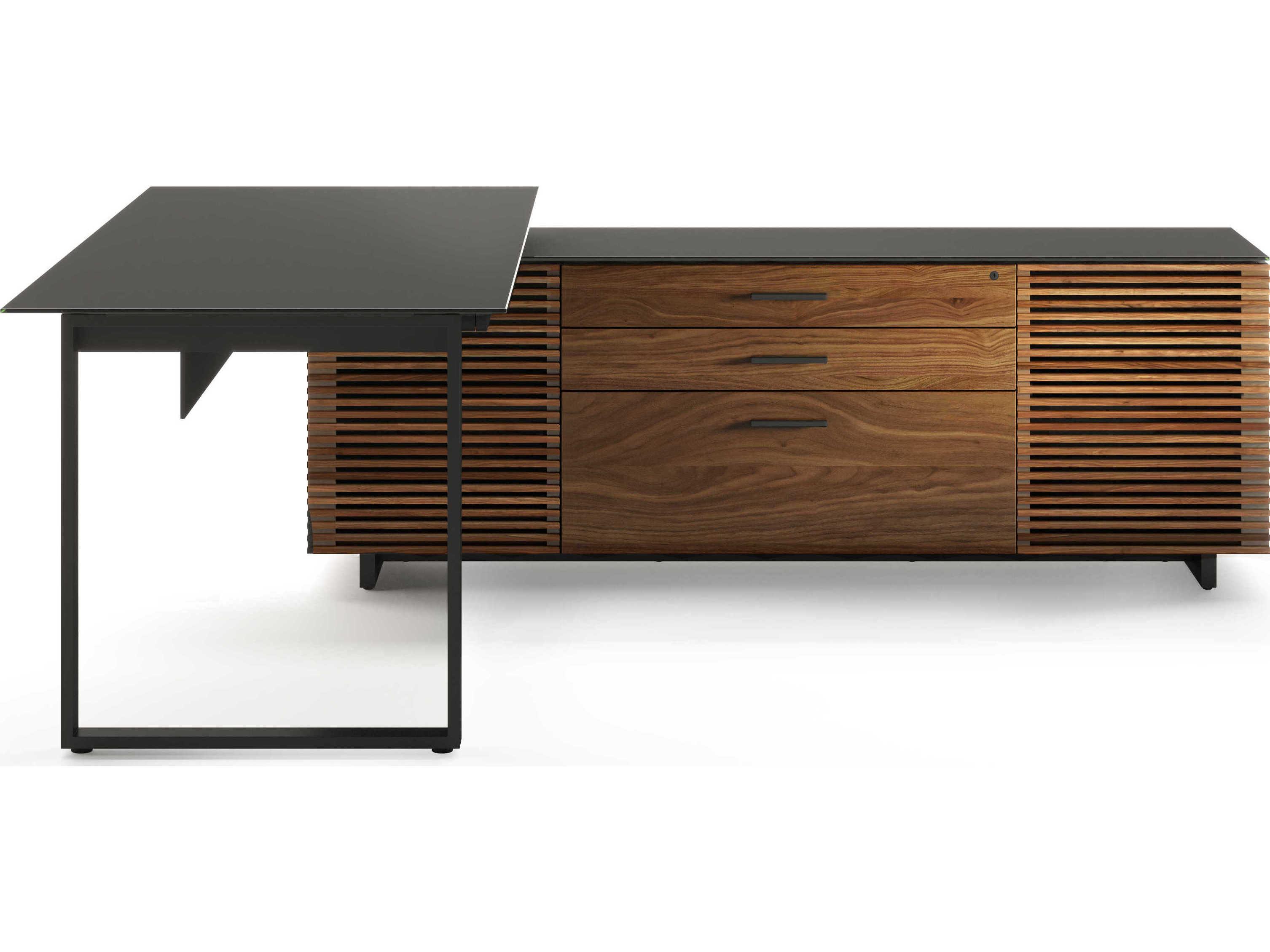 BDI Corridor Natural Walnut Blue Wood L-Shaped Desk