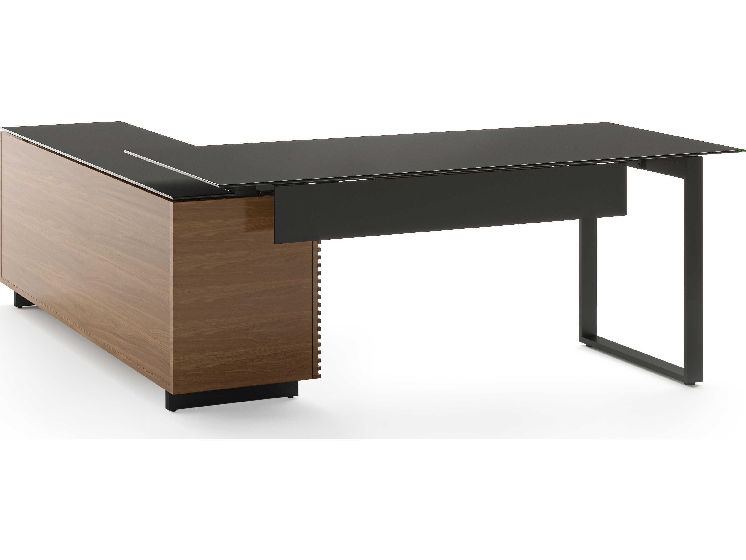 BDI Corridor Natural Walnut Blue Wood L-Shaped Desk