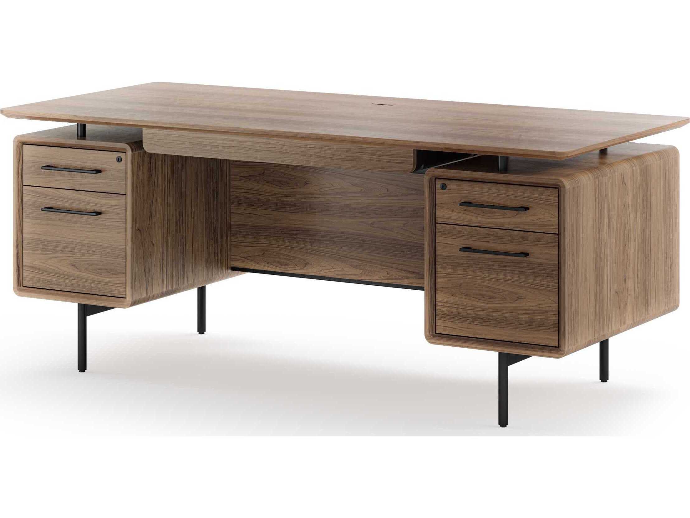 BDI Linq Natural Walnut Black Brown Hardwood Executive Desk