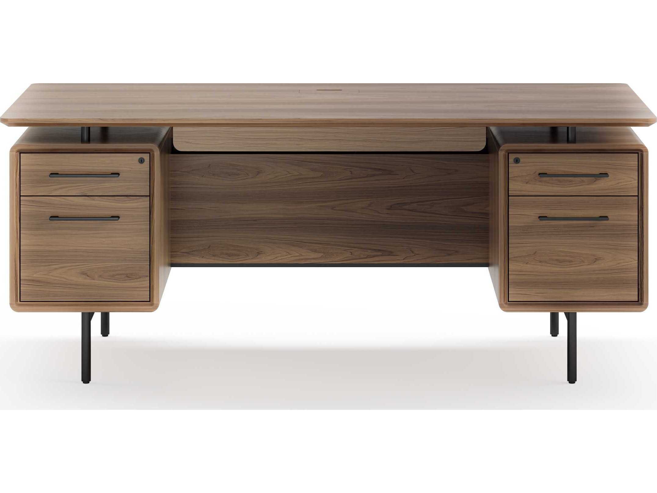 BDI Linq Natural Walnut Black Brown Hardwood Executive Desk