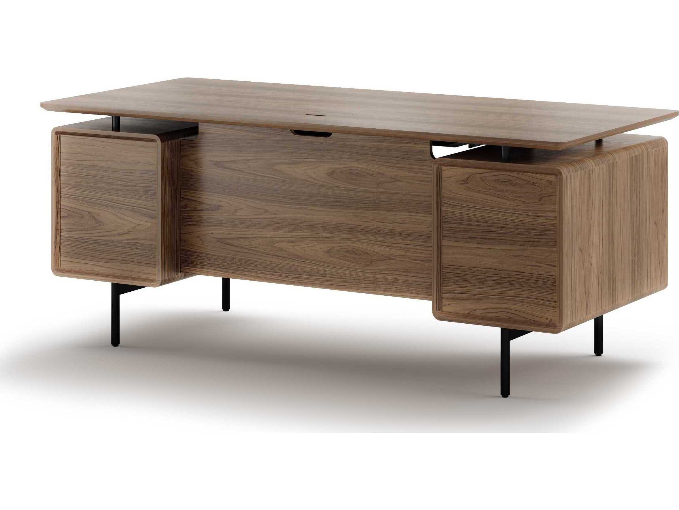 BDI Linq Natural Walnut Black Brown Hardwood Executive Desk
