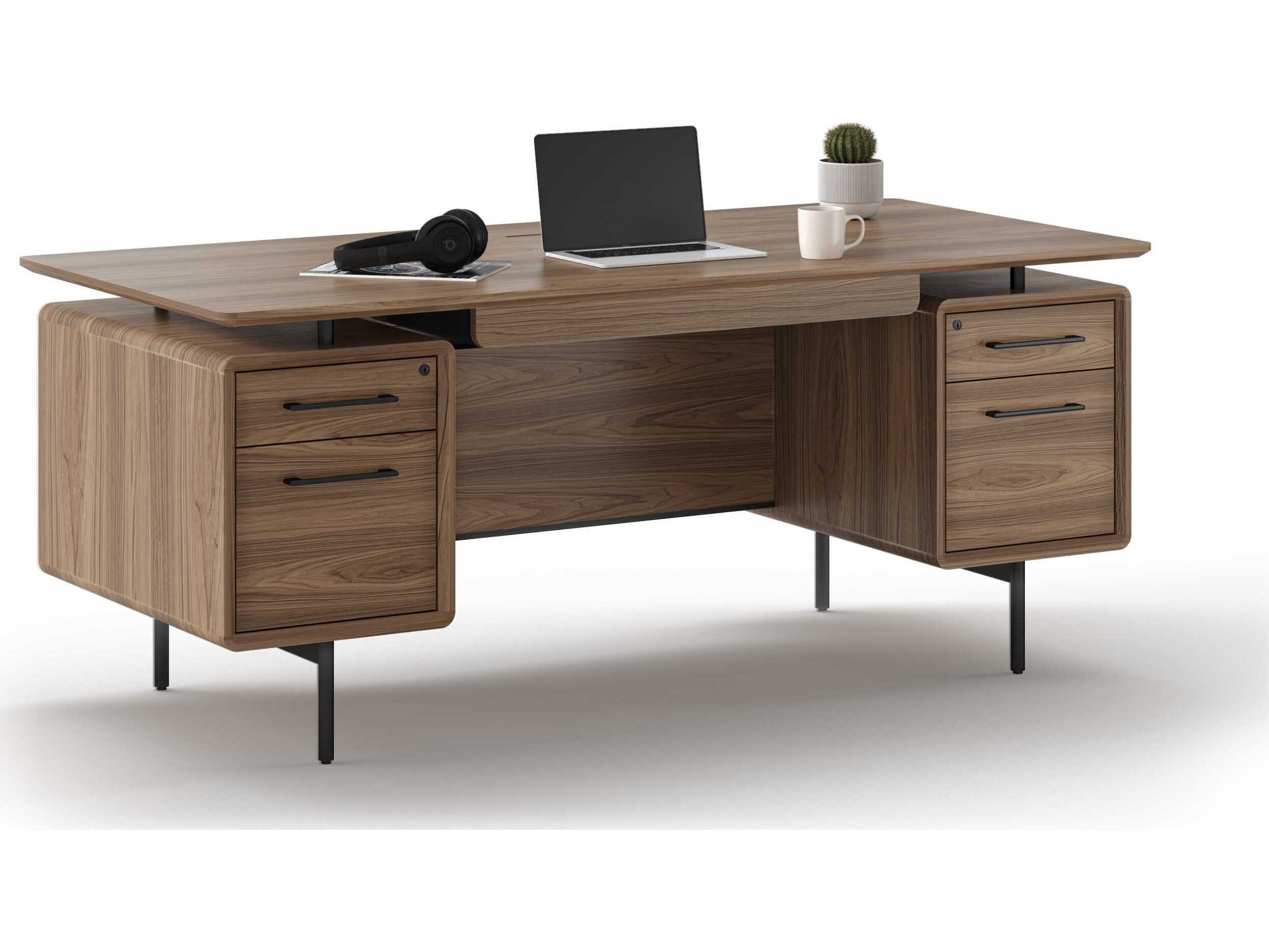 BDI Linq Natural Walnut Black Brown Hardwood Executive Desk