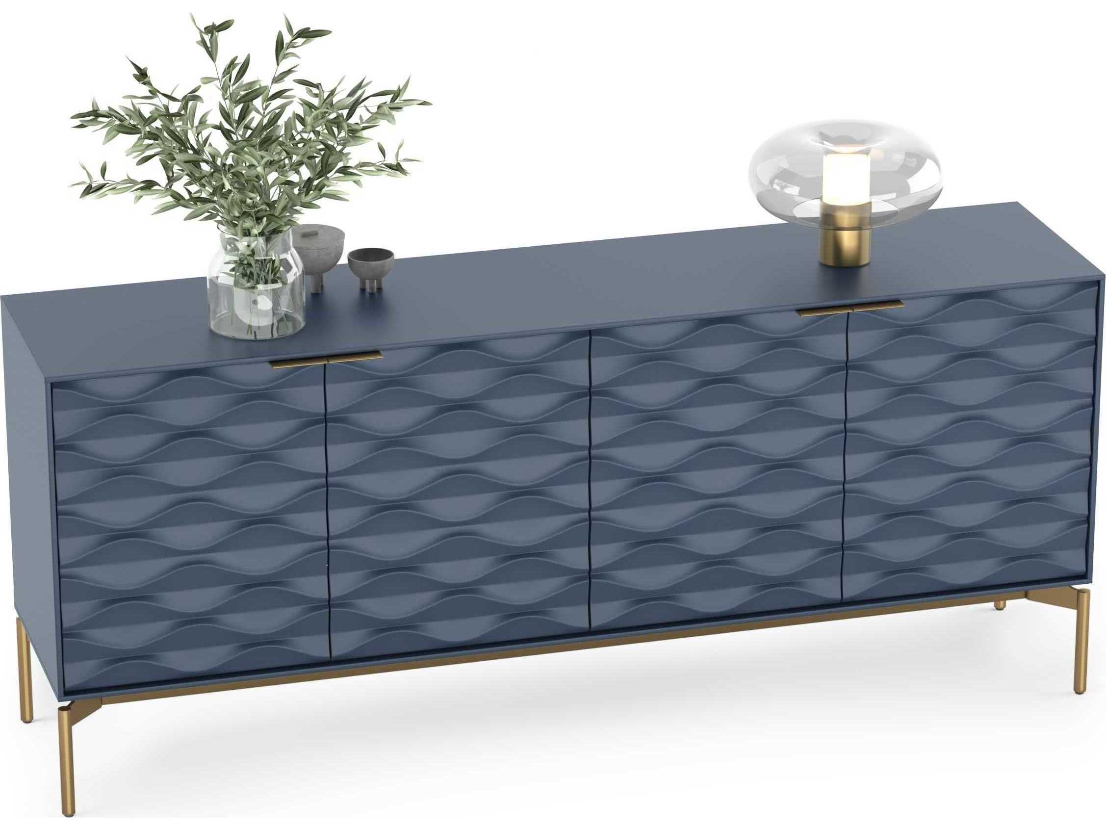 BDI Ripple 79" Ocean Brushed Brass Clear Credenza Sideboard