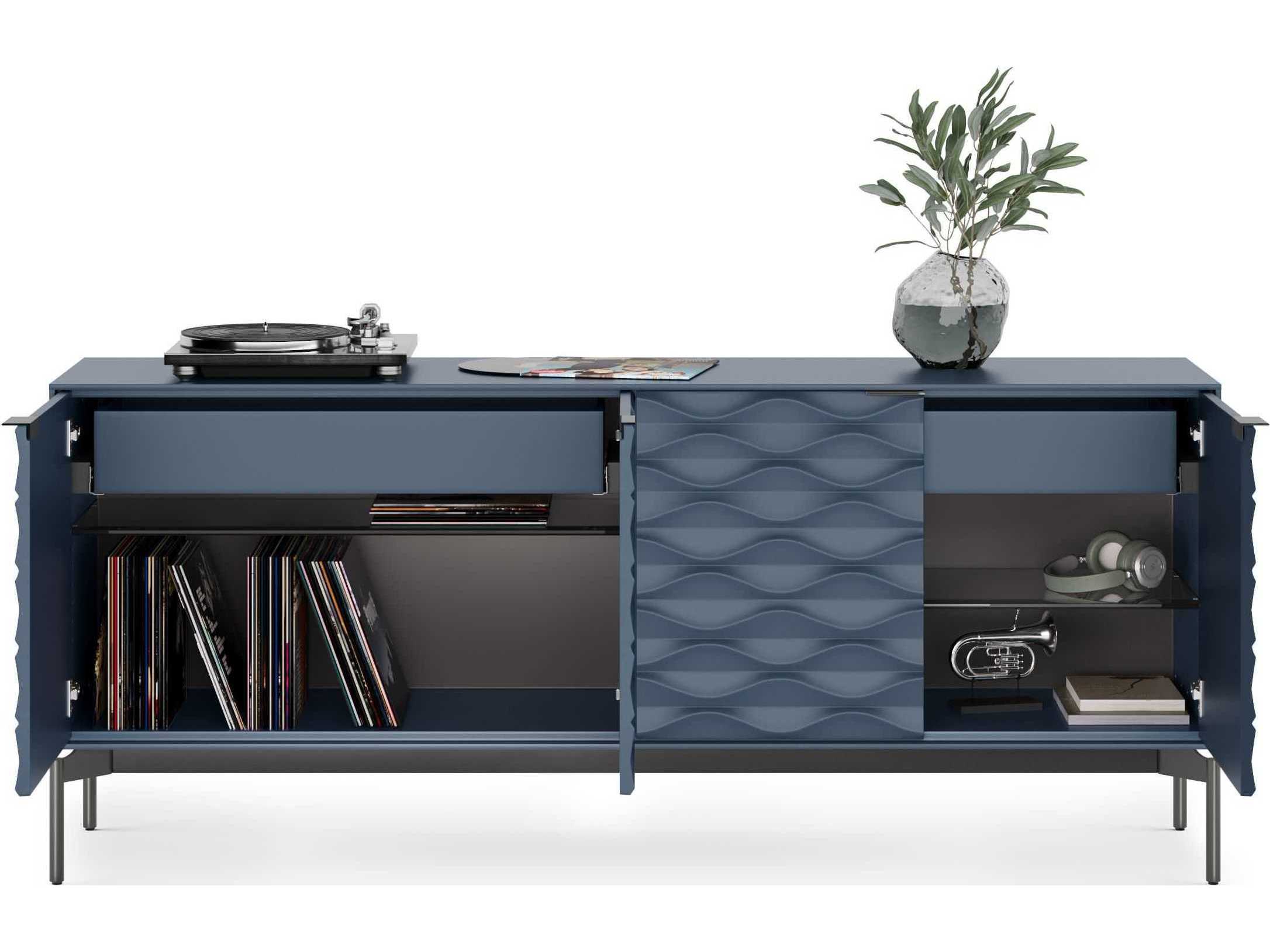 BDI Ripple 79" Ocean Brushed Carbon Clear Credenza Sideboard