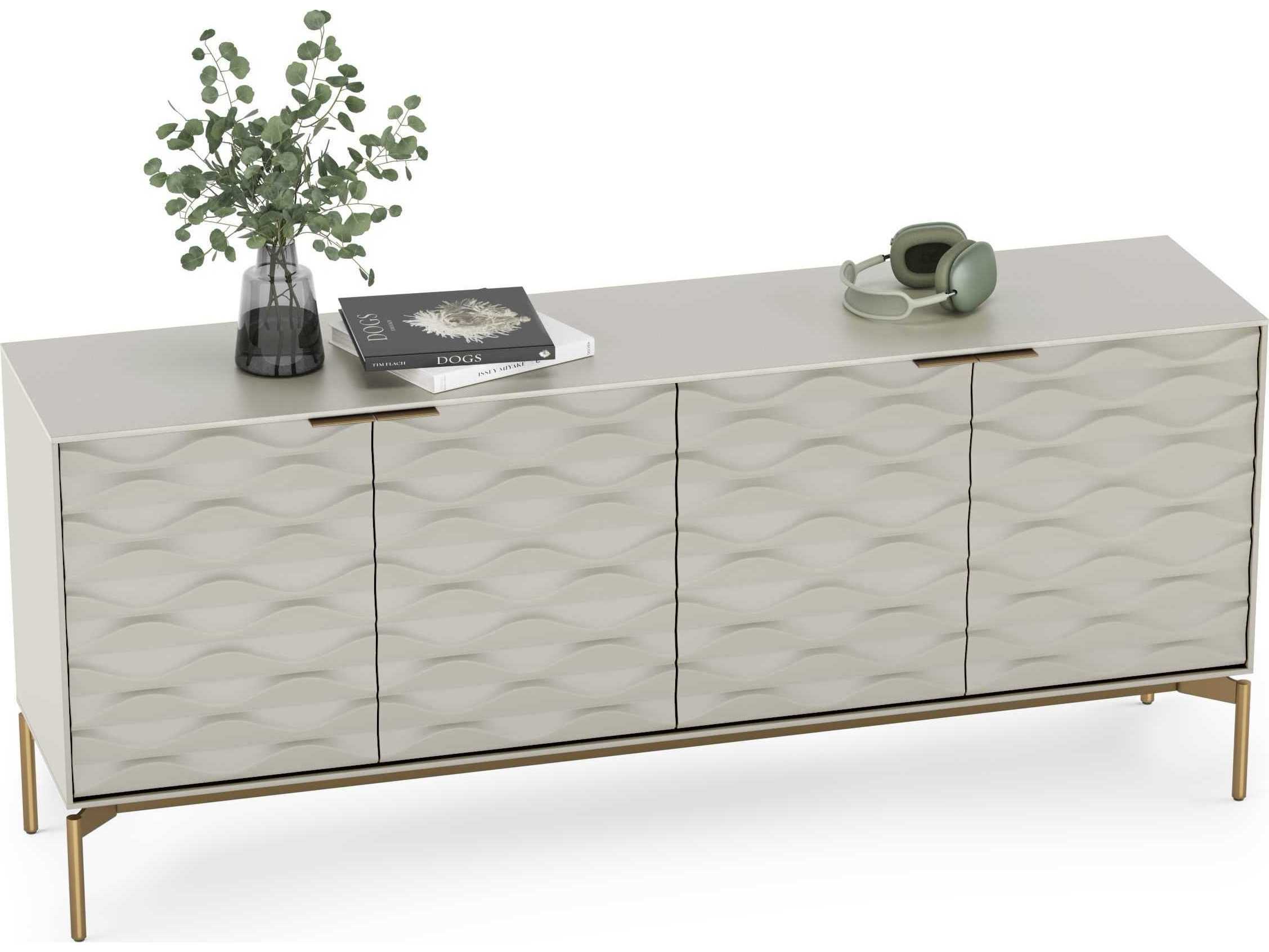 BDI Ripple 79" Stone Brushed Brass Clear Credenza Sideboard