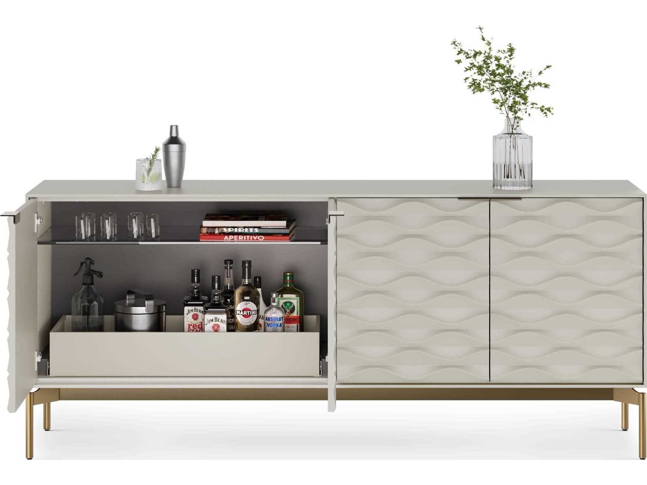 BDI Ripple 79" Stone Brushed Brass Clear Credenza Sideboard