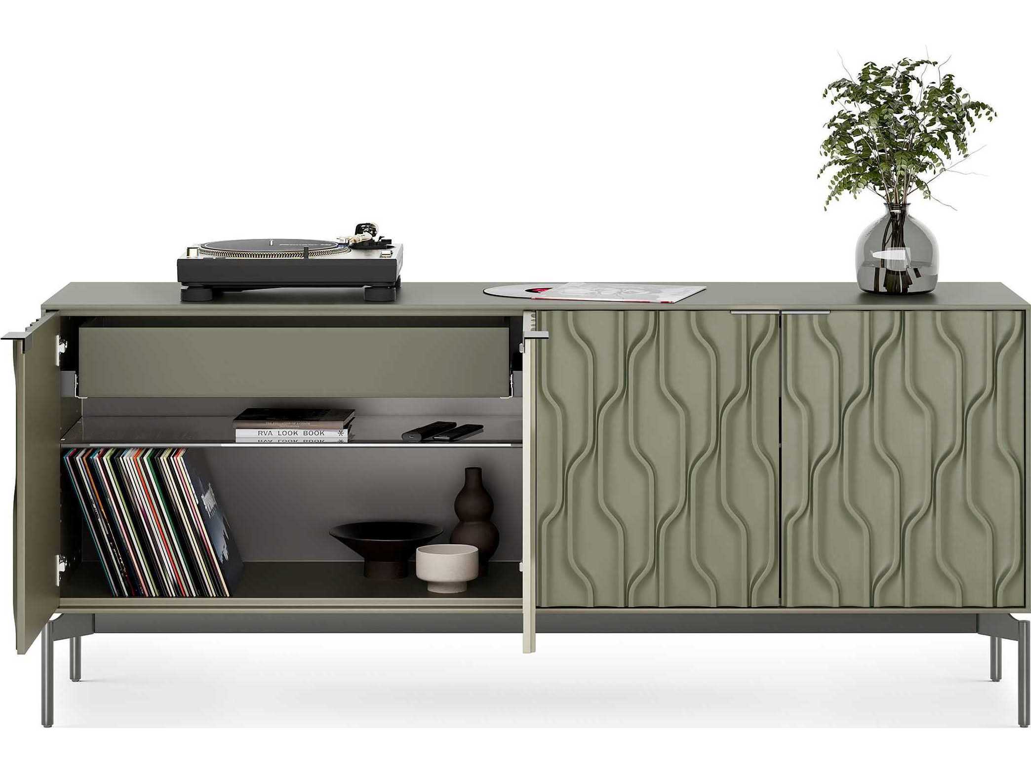 BDI Mesa 79" Moss Brushed Carbon Clear Credenza Sideboard