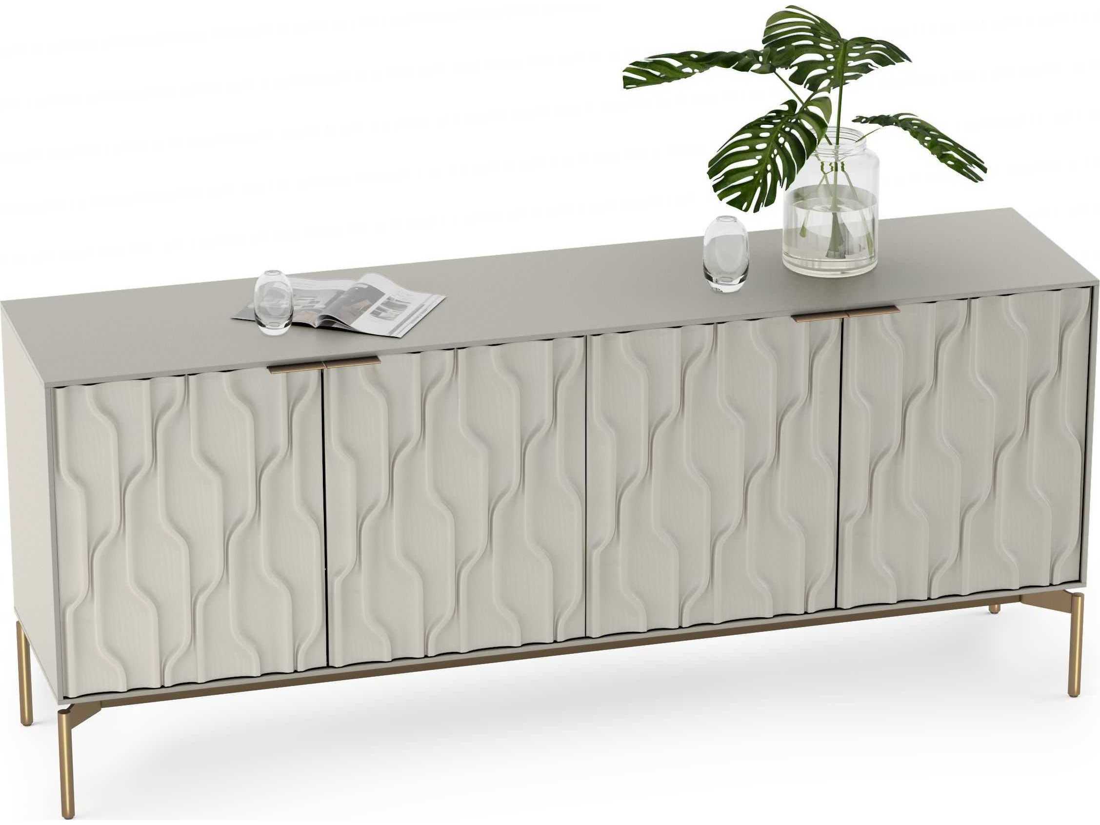 BDI Mesa 79" Stone Brushed Brass Clear Credenza Sideboard