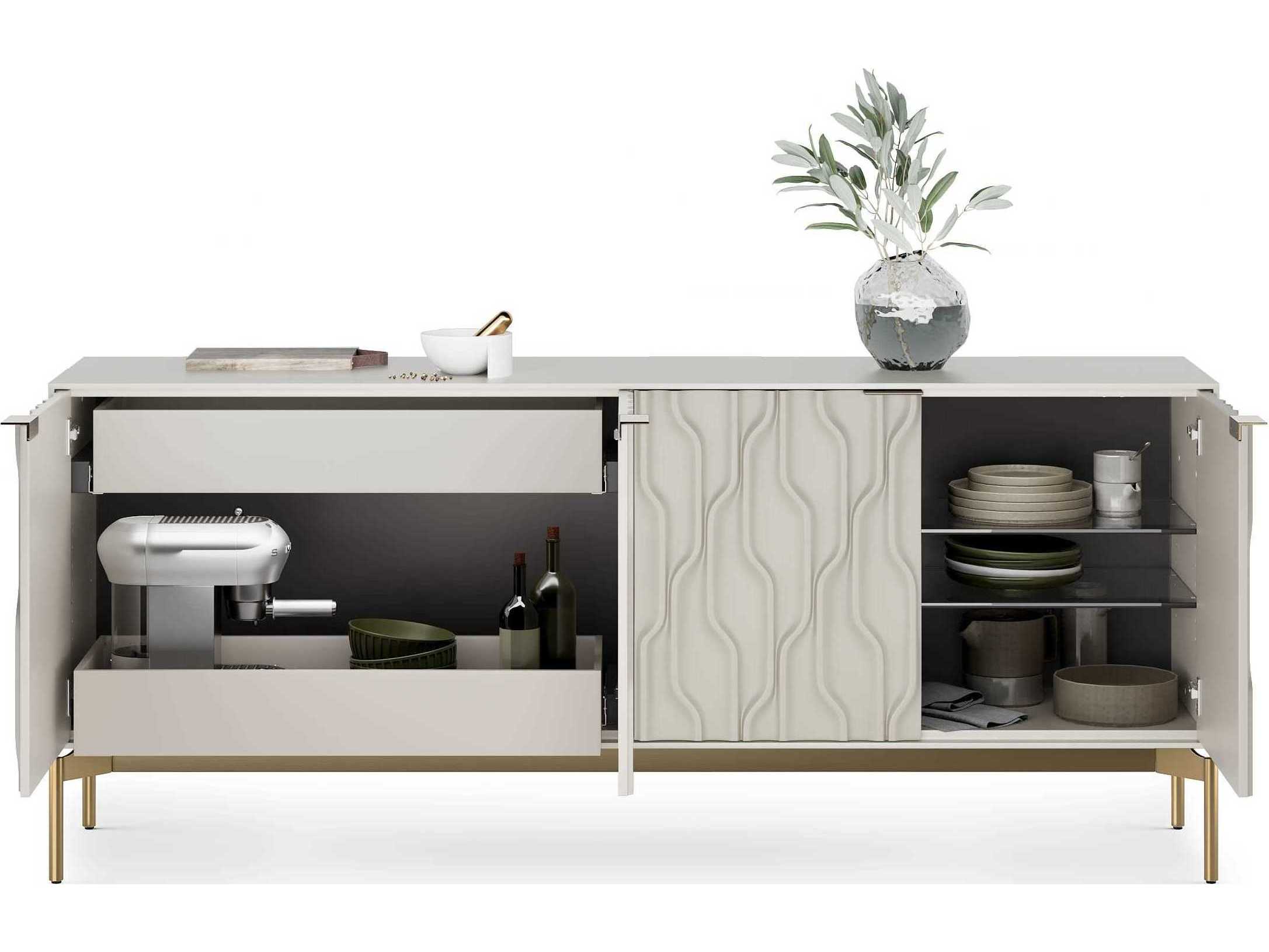 BDI Mesa 79" Stone Brushed Brass Clear Credenza Sideboard