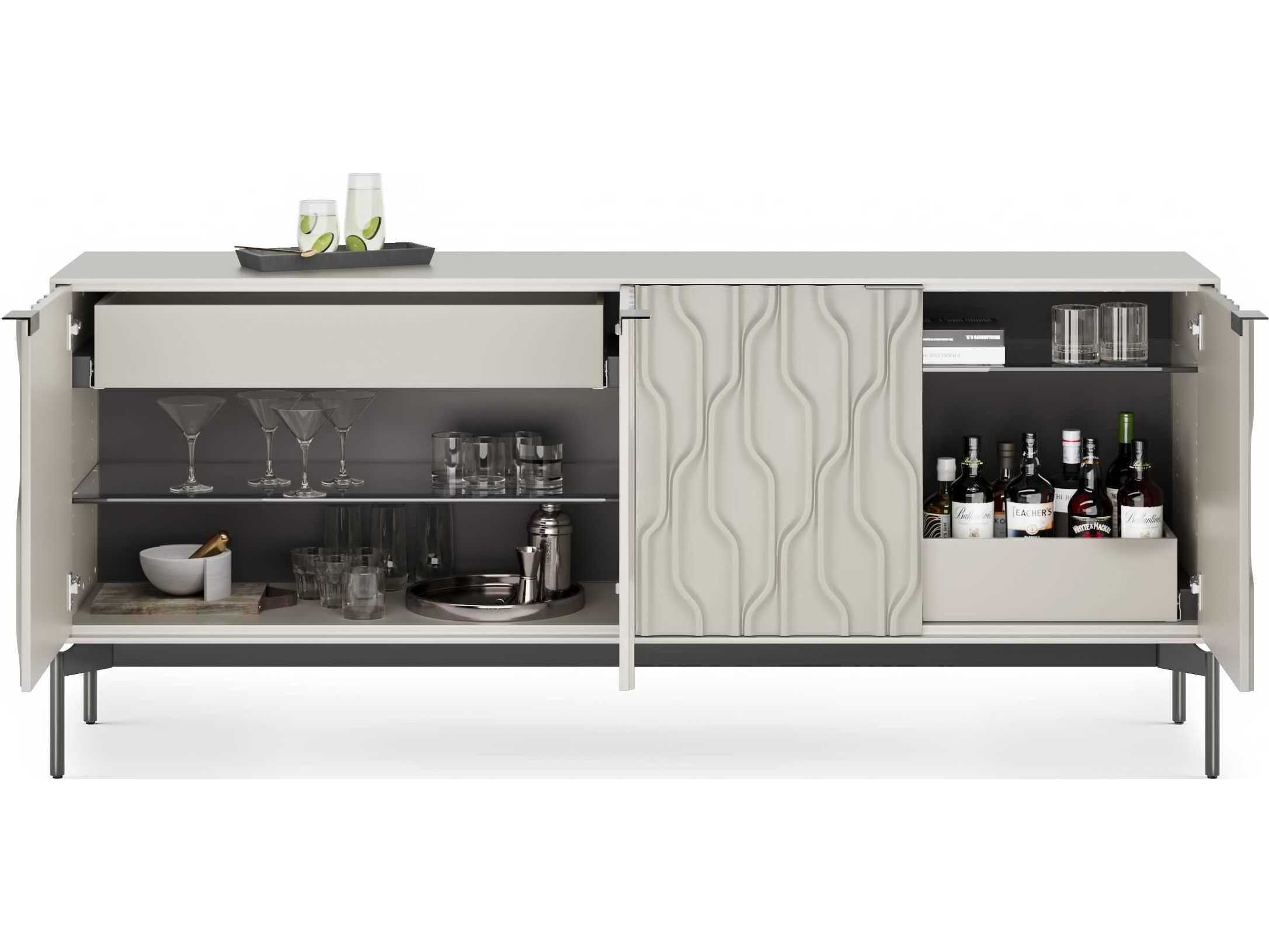 BDI Mesa 79" Stone Brushed Carbon Clear Credenza Sideboard