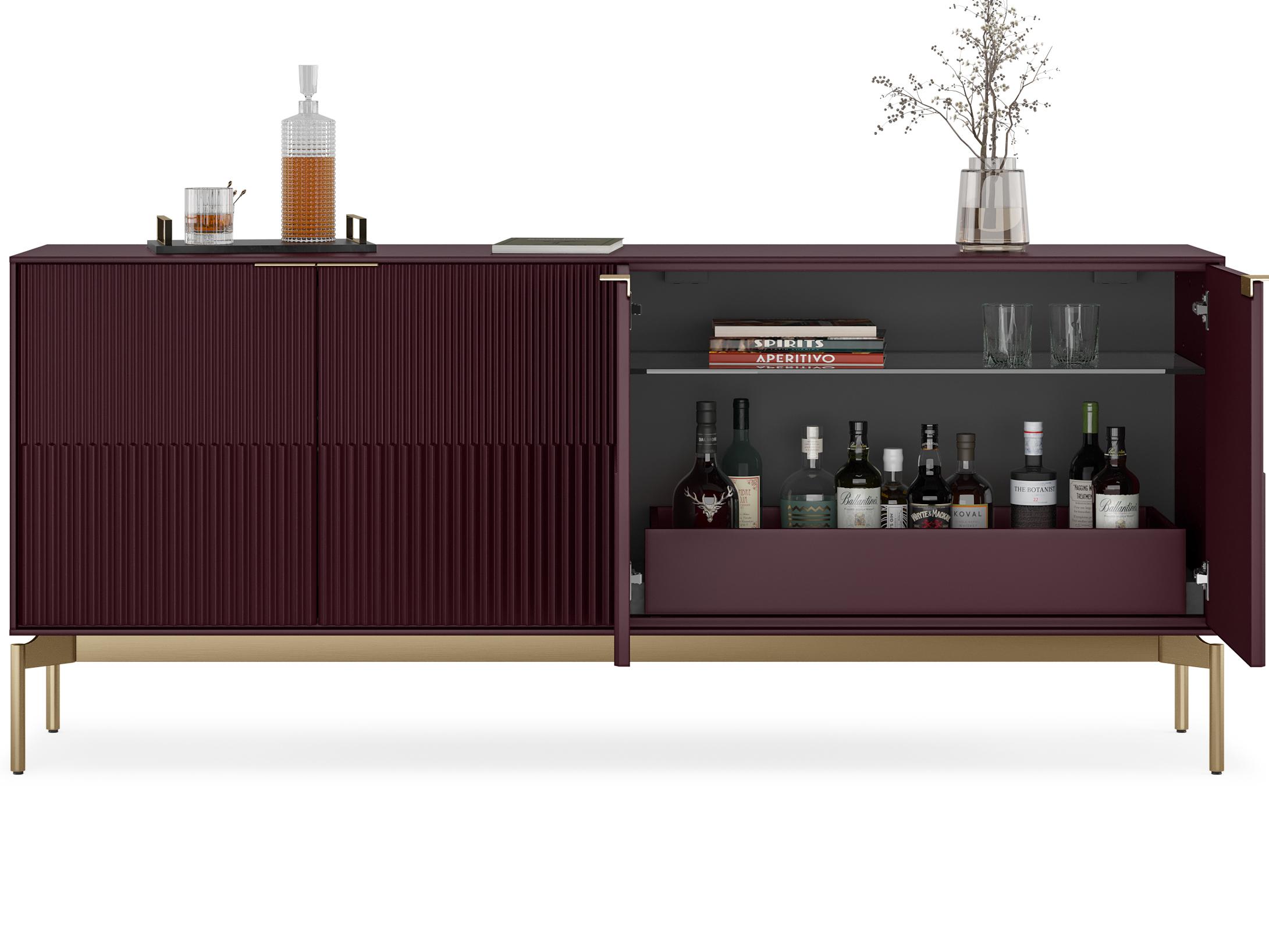 BDI Zig 79" Merlot Sideboard With Brushed Brass Base