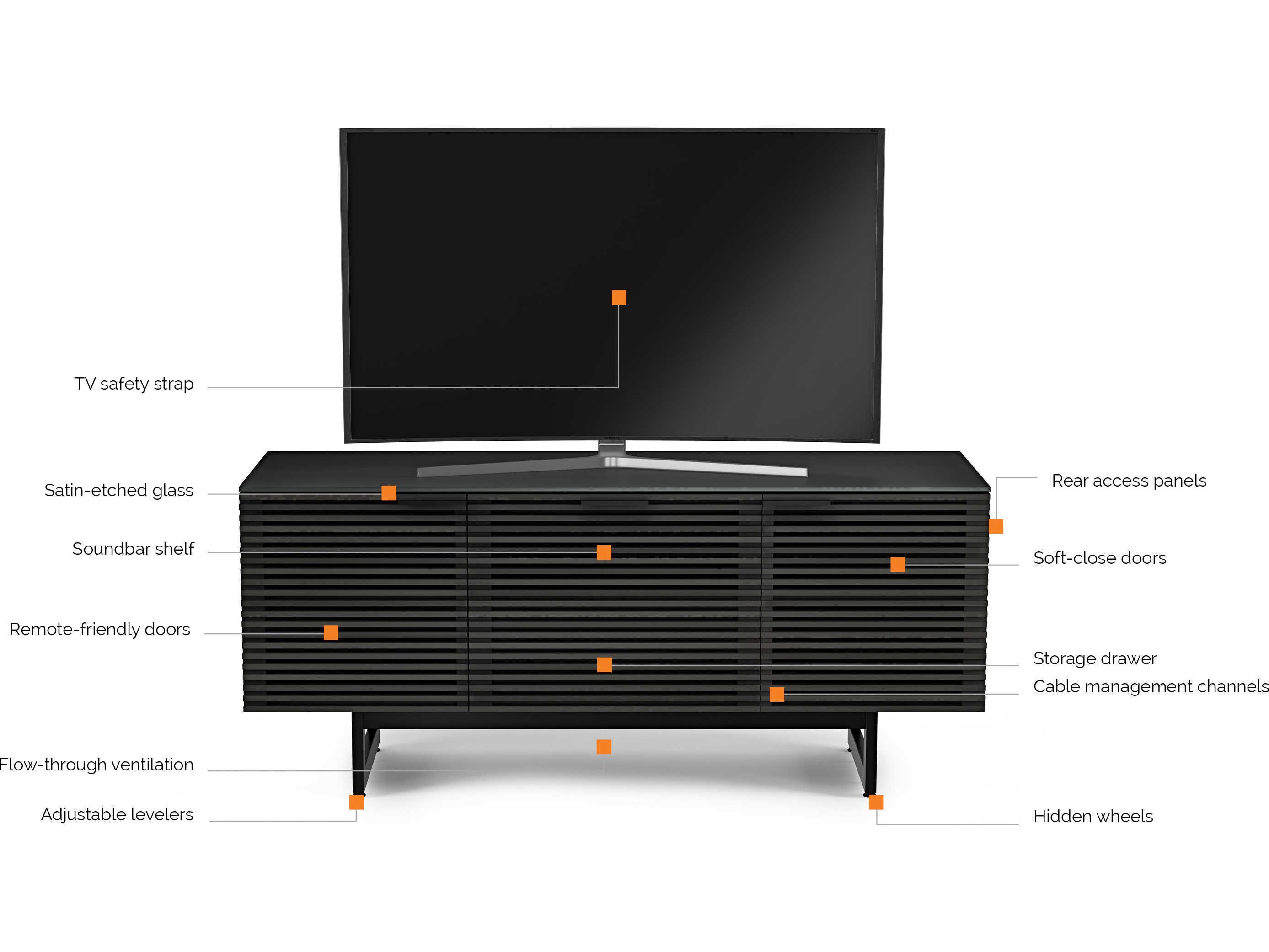 BDI Corridor 65" Hardwood Charcoal Stained Ash Media Console