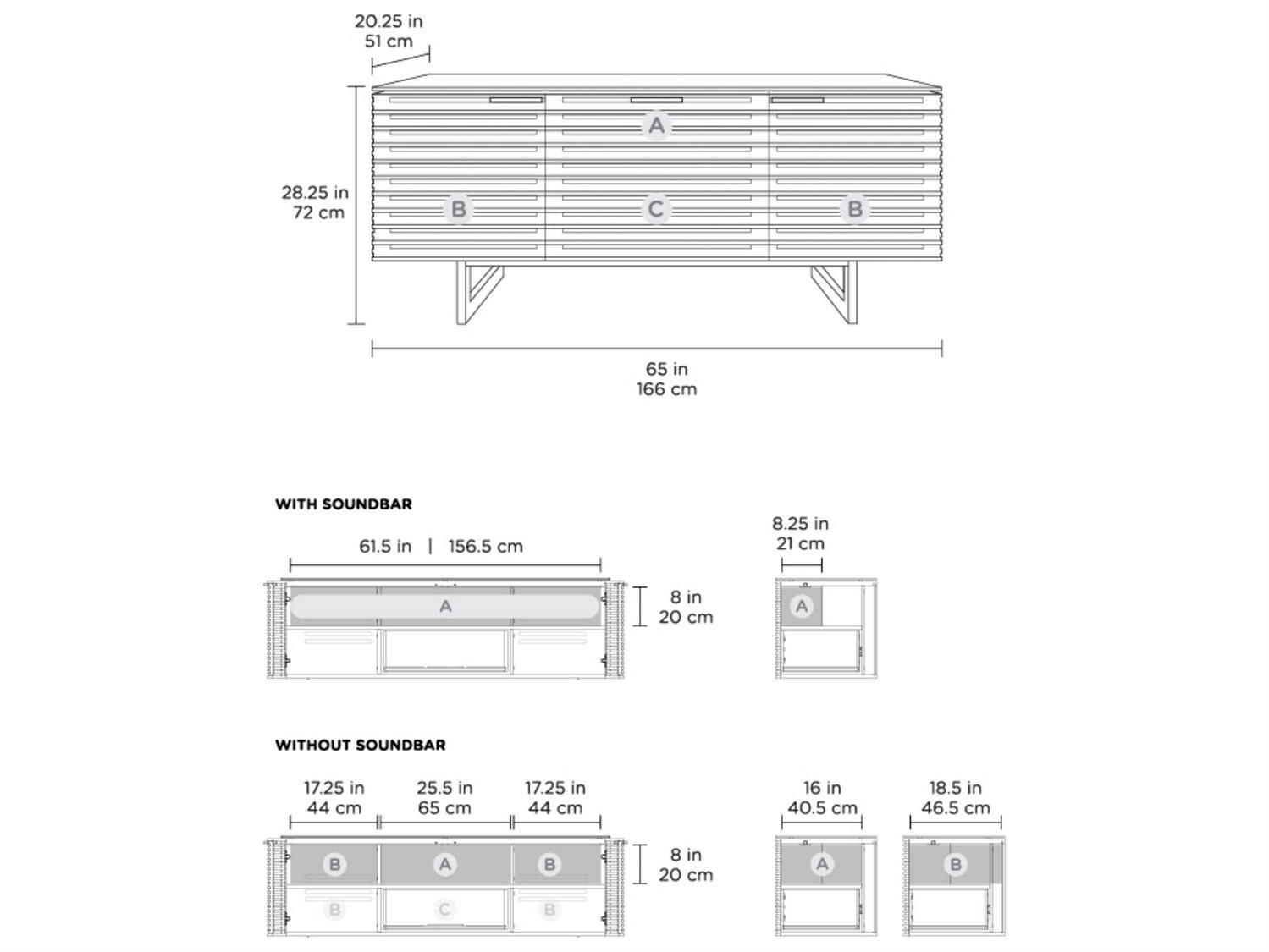 BDI Corridor 65" Hardwood Charcoal Stained Ash Media Console