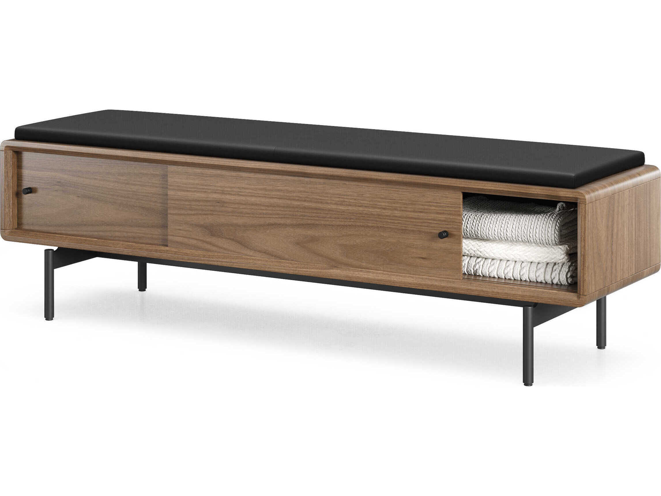 BDI Linq Natural Walnut Pepper Brown Leather Accent Bench