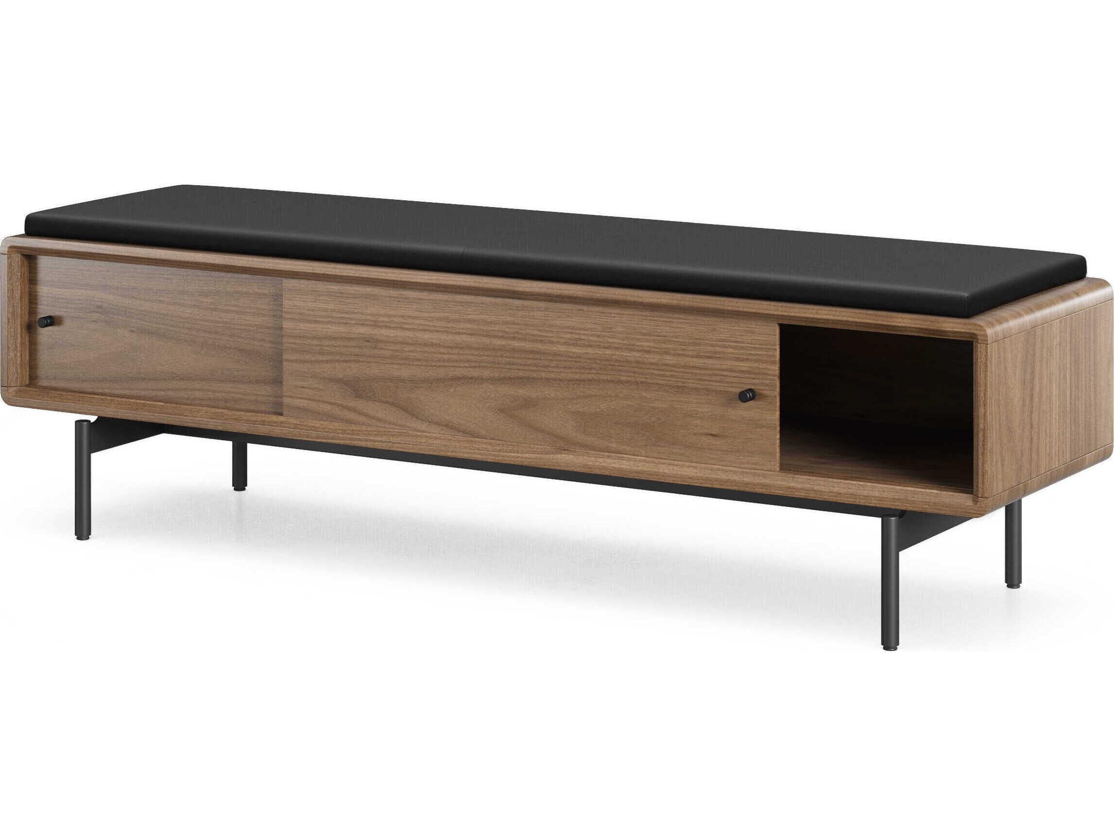 BDI Linq Natural Walnut Pepper Brown Leather Accent Bench