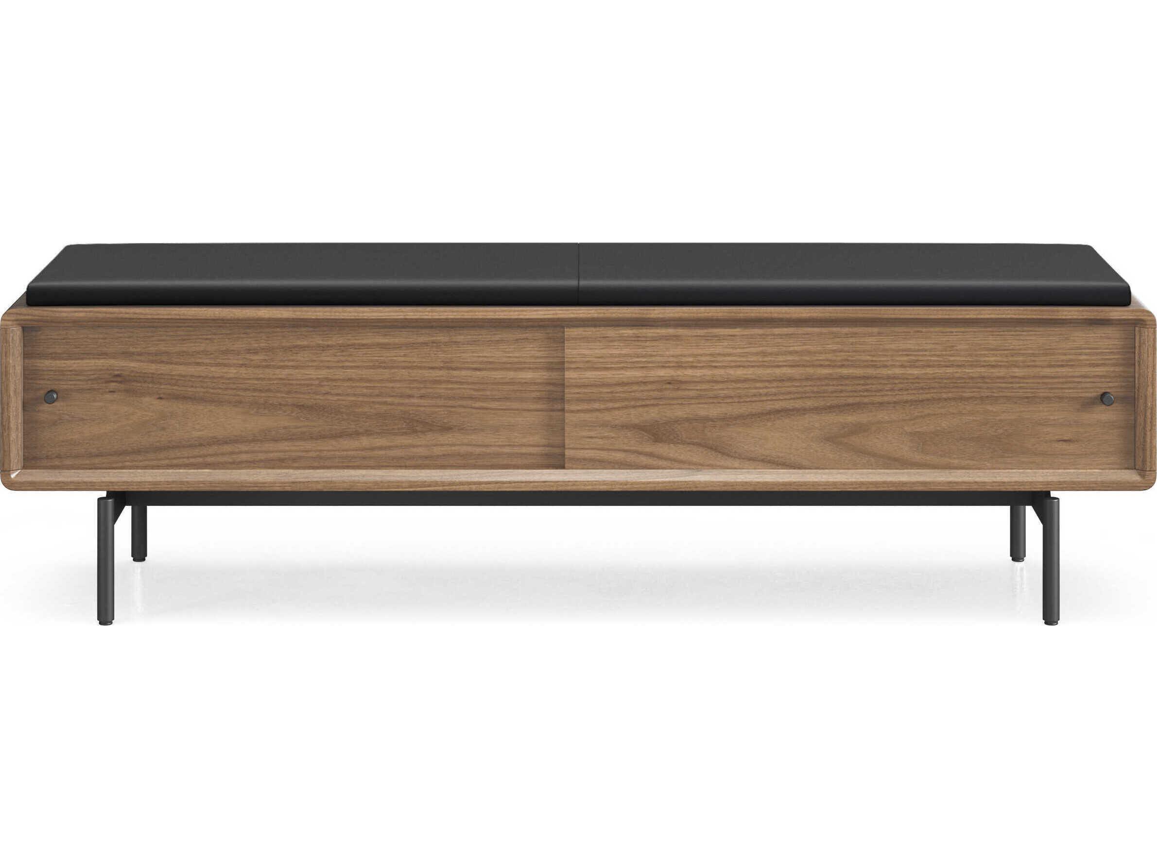 BDI Linq Natural Walnut Pepper Brown Leather Accent Bench