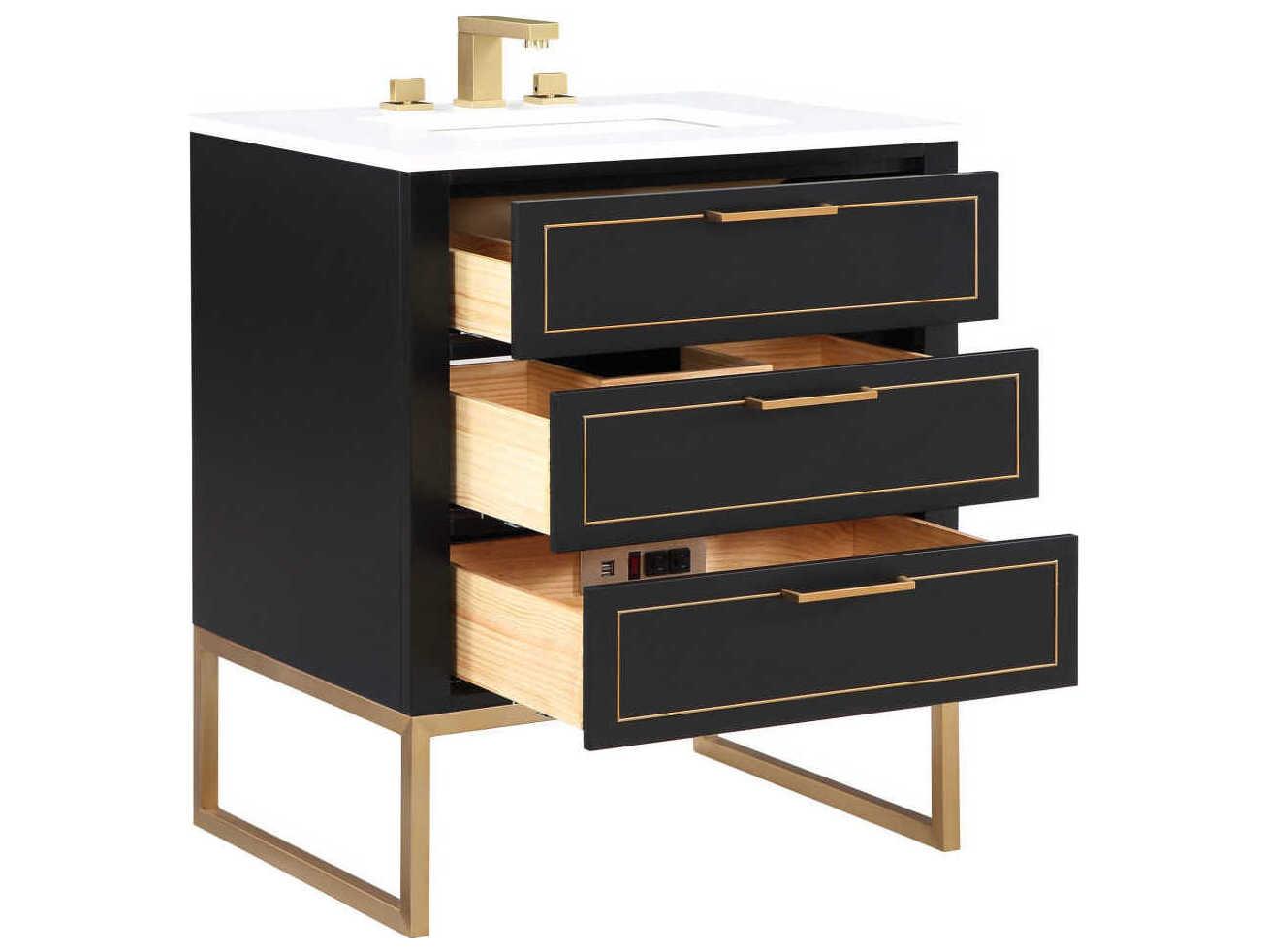 BEMMA Markham 30" Midnight Black Satin Brass Vanity