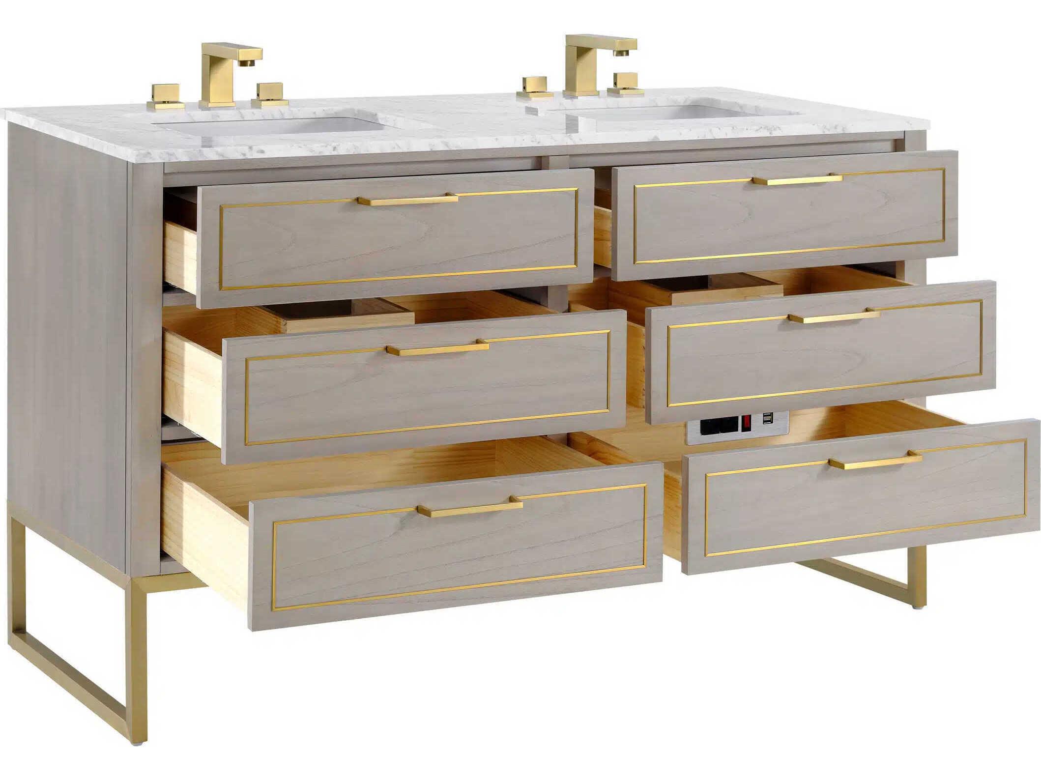 BEMMA Markham 60" Cashmere Grey Satin Brass Vanity