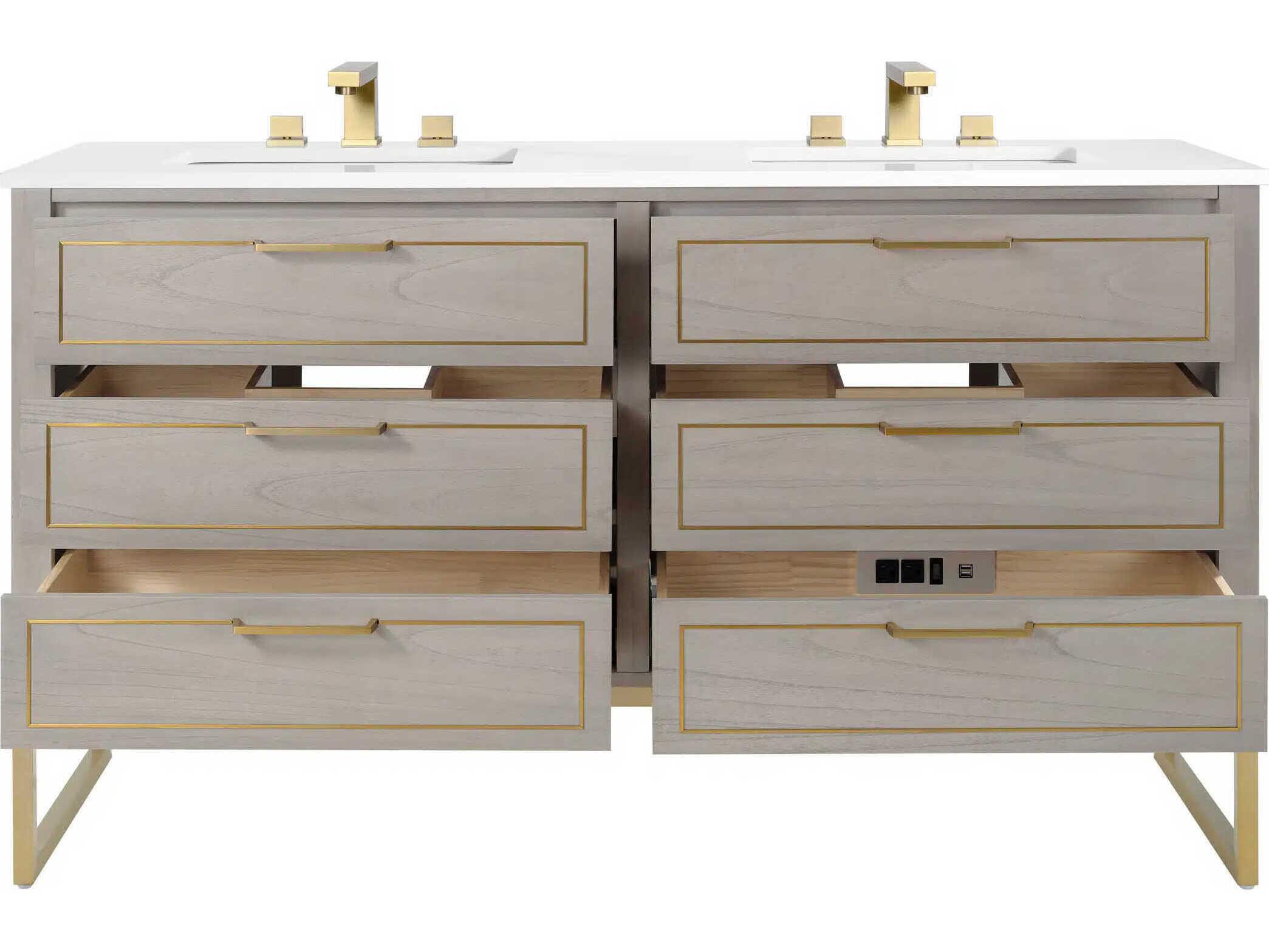 BEMMA Markham 60" Cashmere Grey Satin Brass Vanity