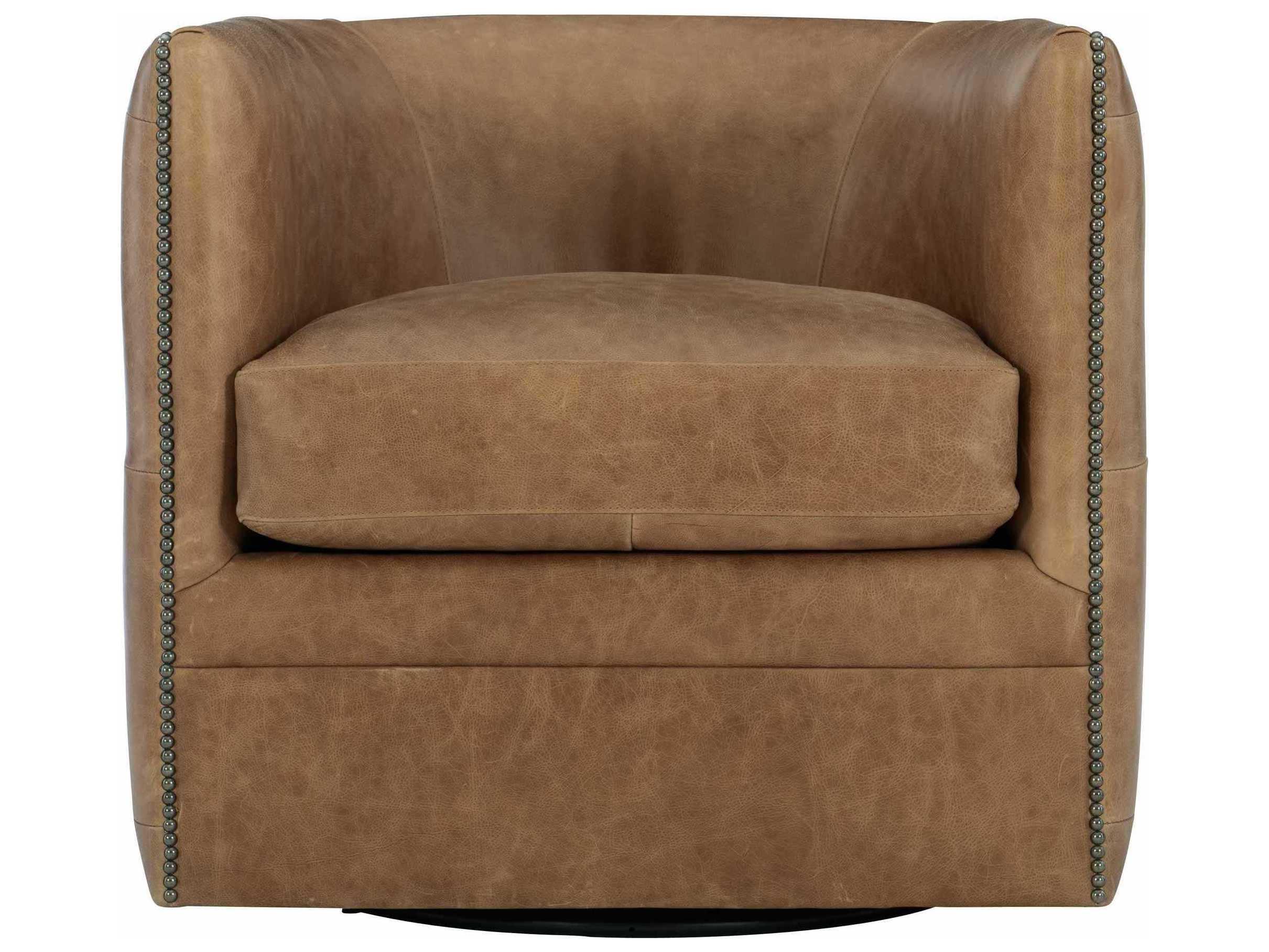 Bernhardt Palazzo Swivel Brown Leather Accent Chair