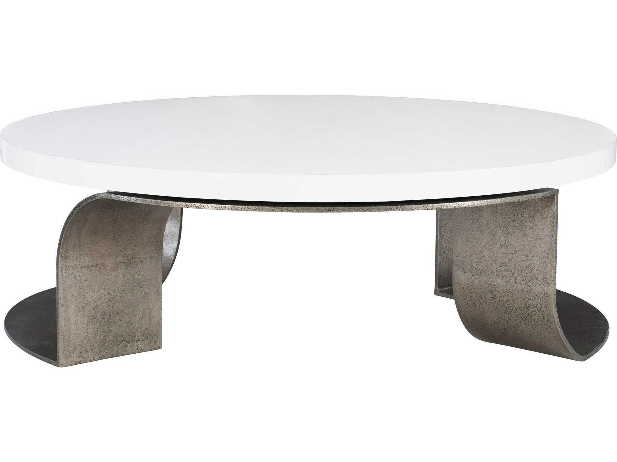 Bernhardt Catalina Round Wood White Plaster Graphite Cocktail Table