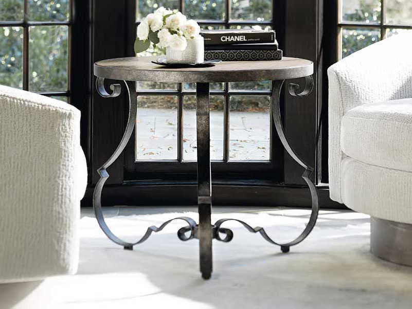 Bernhardt Villa Toscana Round Wood Criollo Textured Carbone End Table