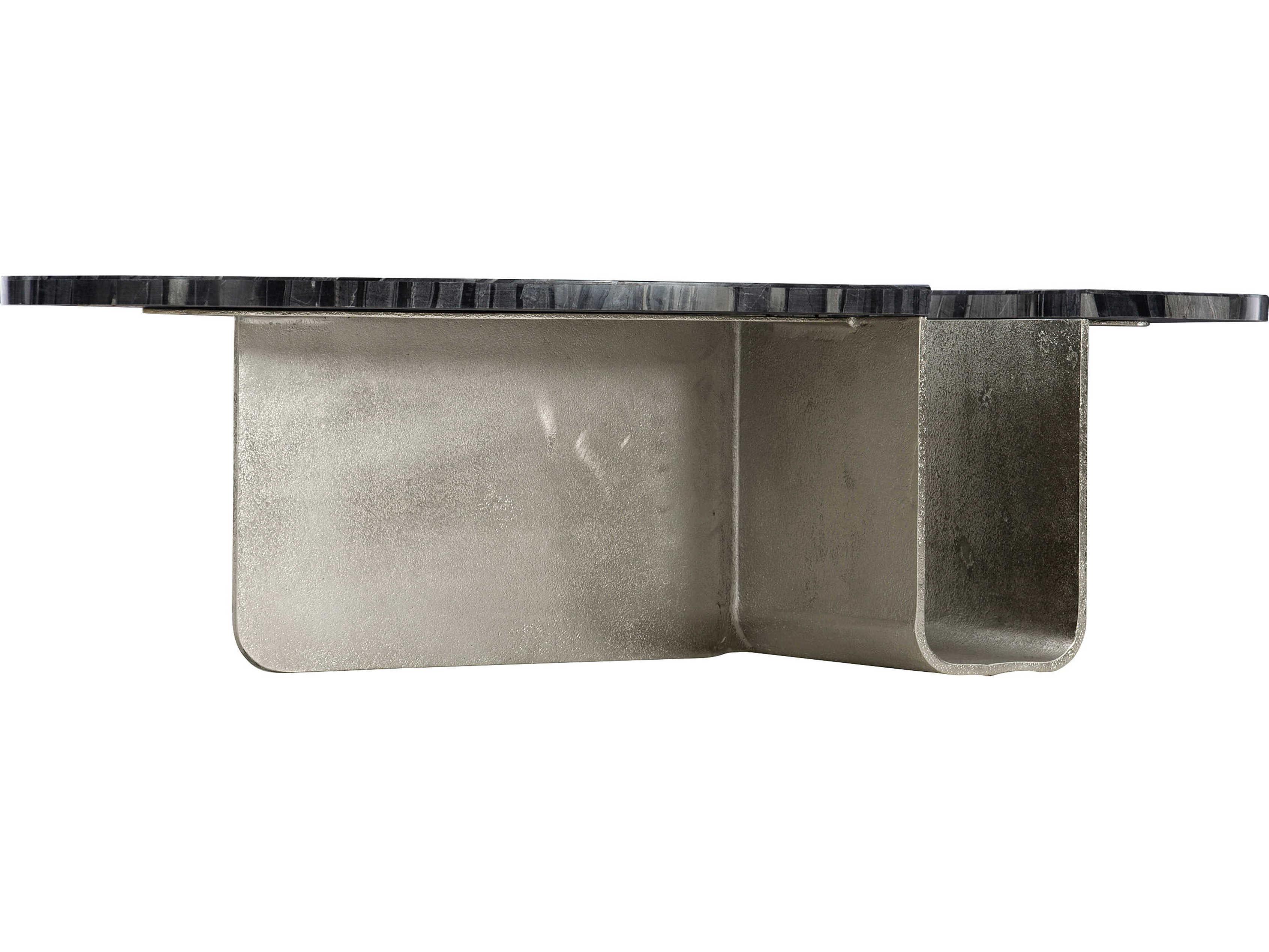 Bernhardt Tegan Black Forest Marble Shiny Nickel Cocktail Table