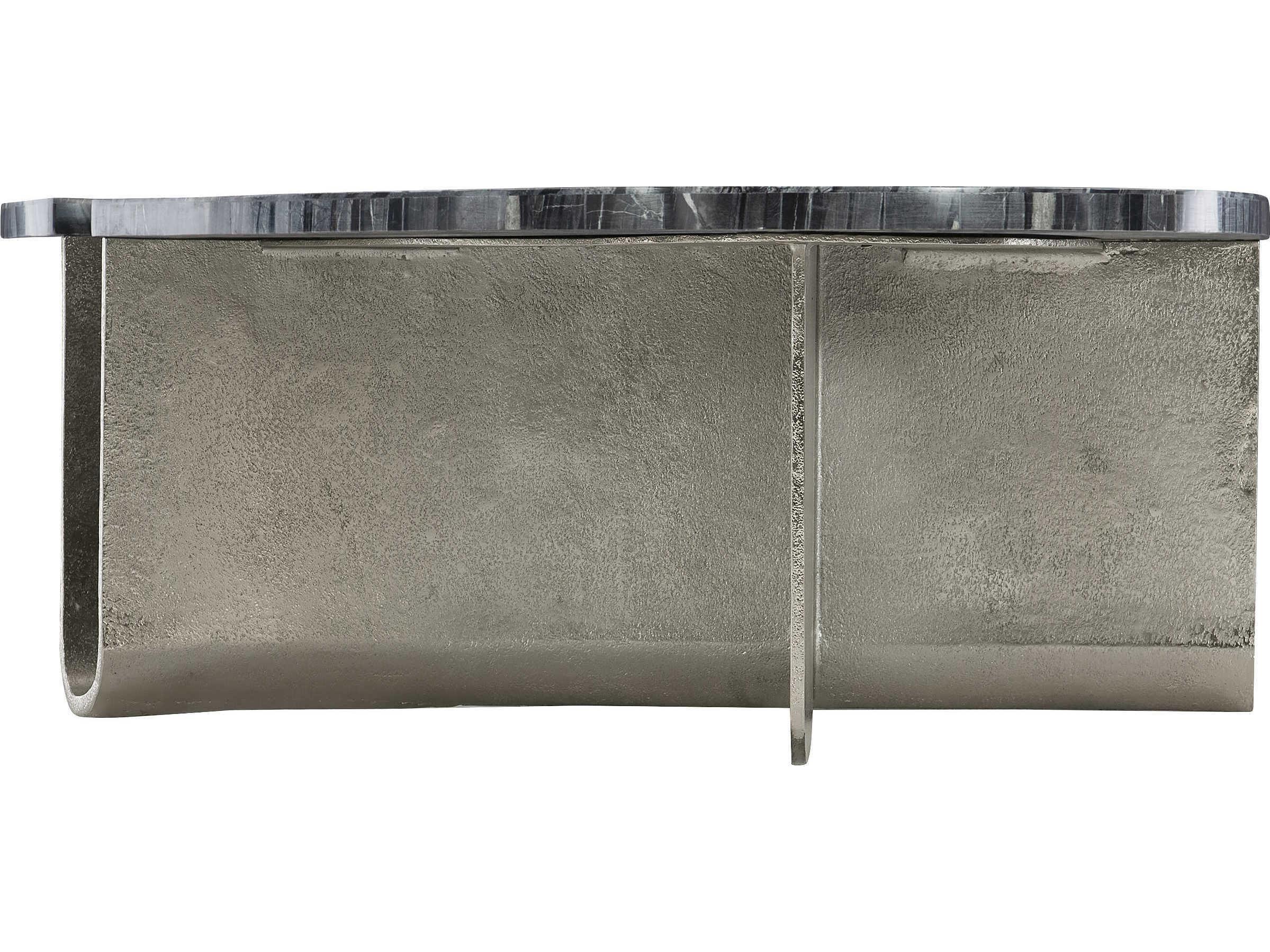 Bernhardt Tegan Black Forest Marble Shiny Nickel Cocktail Table