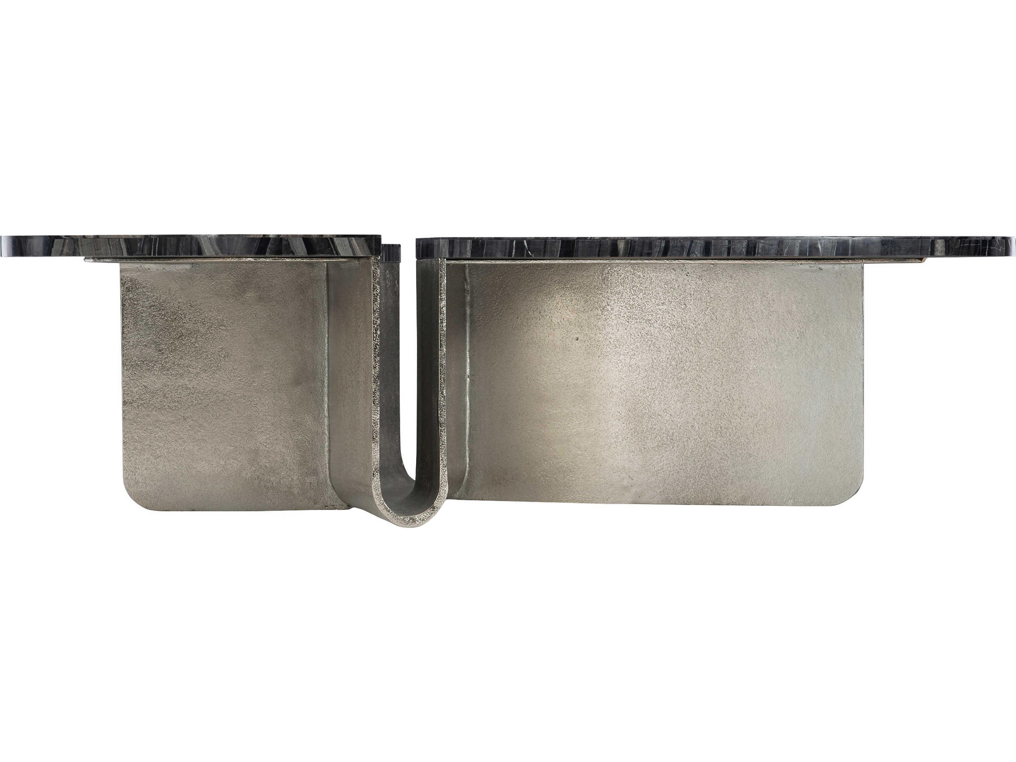 Bernhardt Tegan Black Forest Marble Shiny Nickel Cocktail Table
