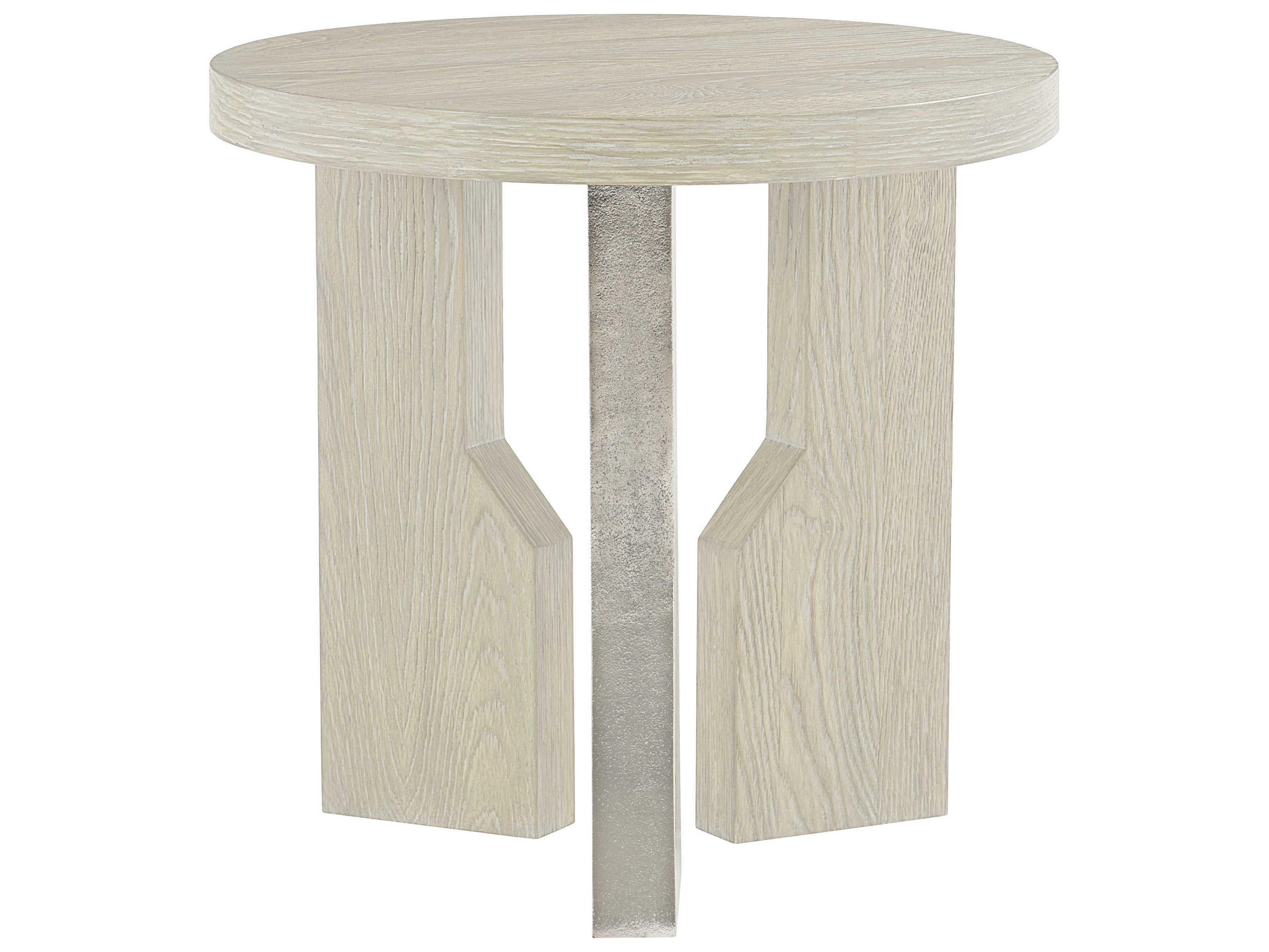 Bernhardt Interiors Ellis Round Wood Jicama Shiny Nickel End Table