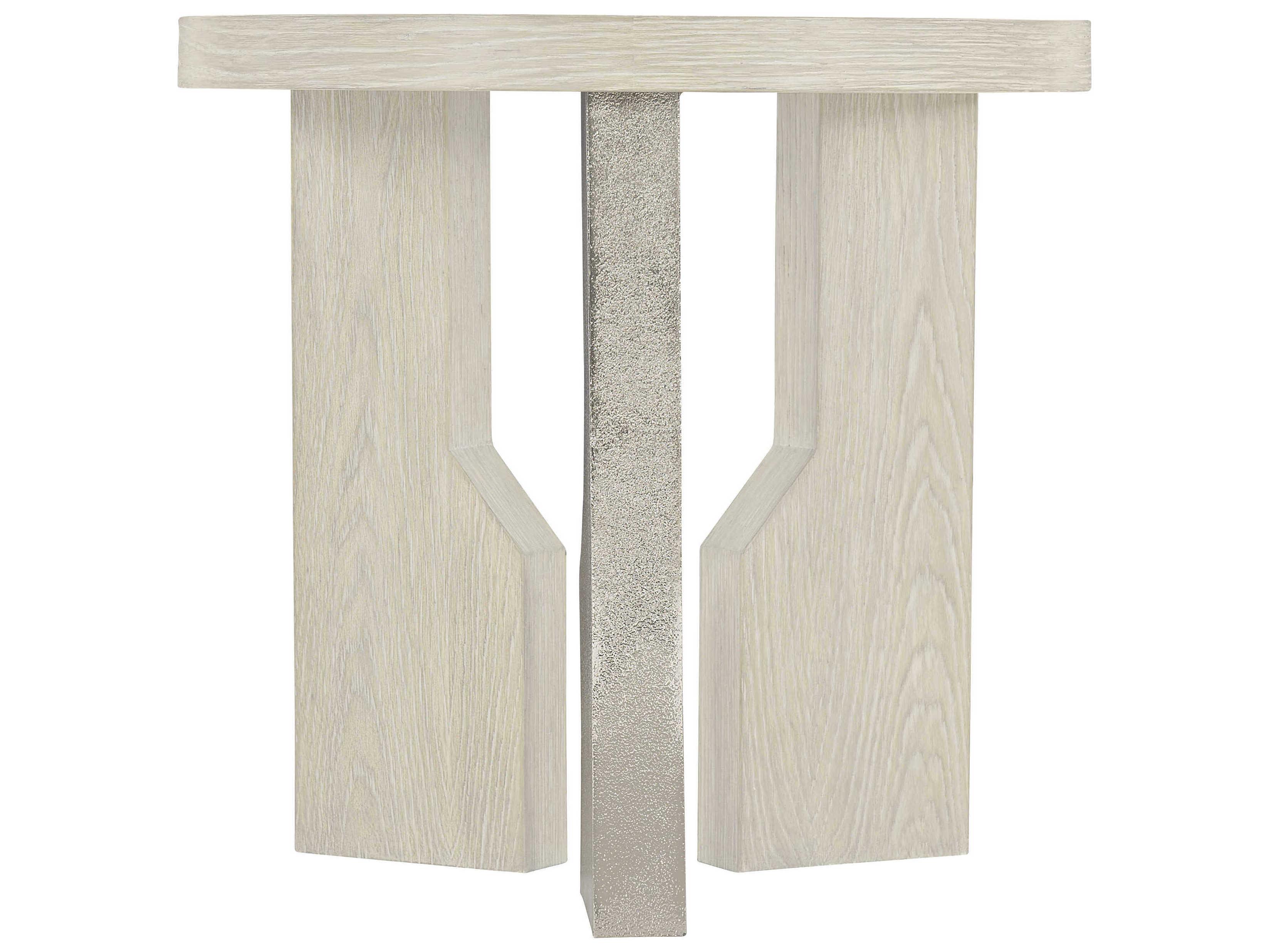 Bernhardt Interiors Ellis Round Wood Jicama Shiny Nickel End Table