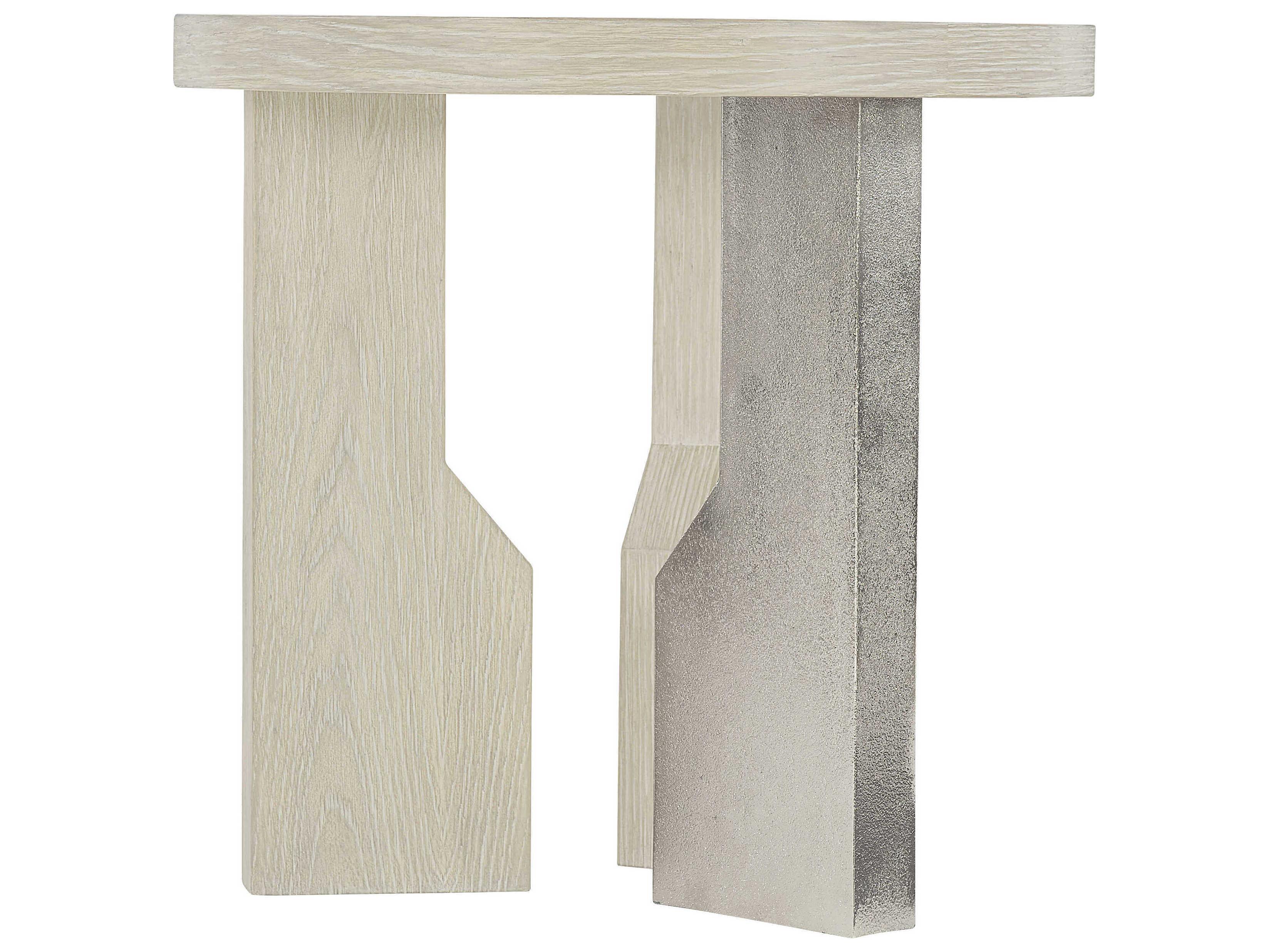 Bernhardt Interiors Ellis Round Wood Jicama Shiny Nickel End Table