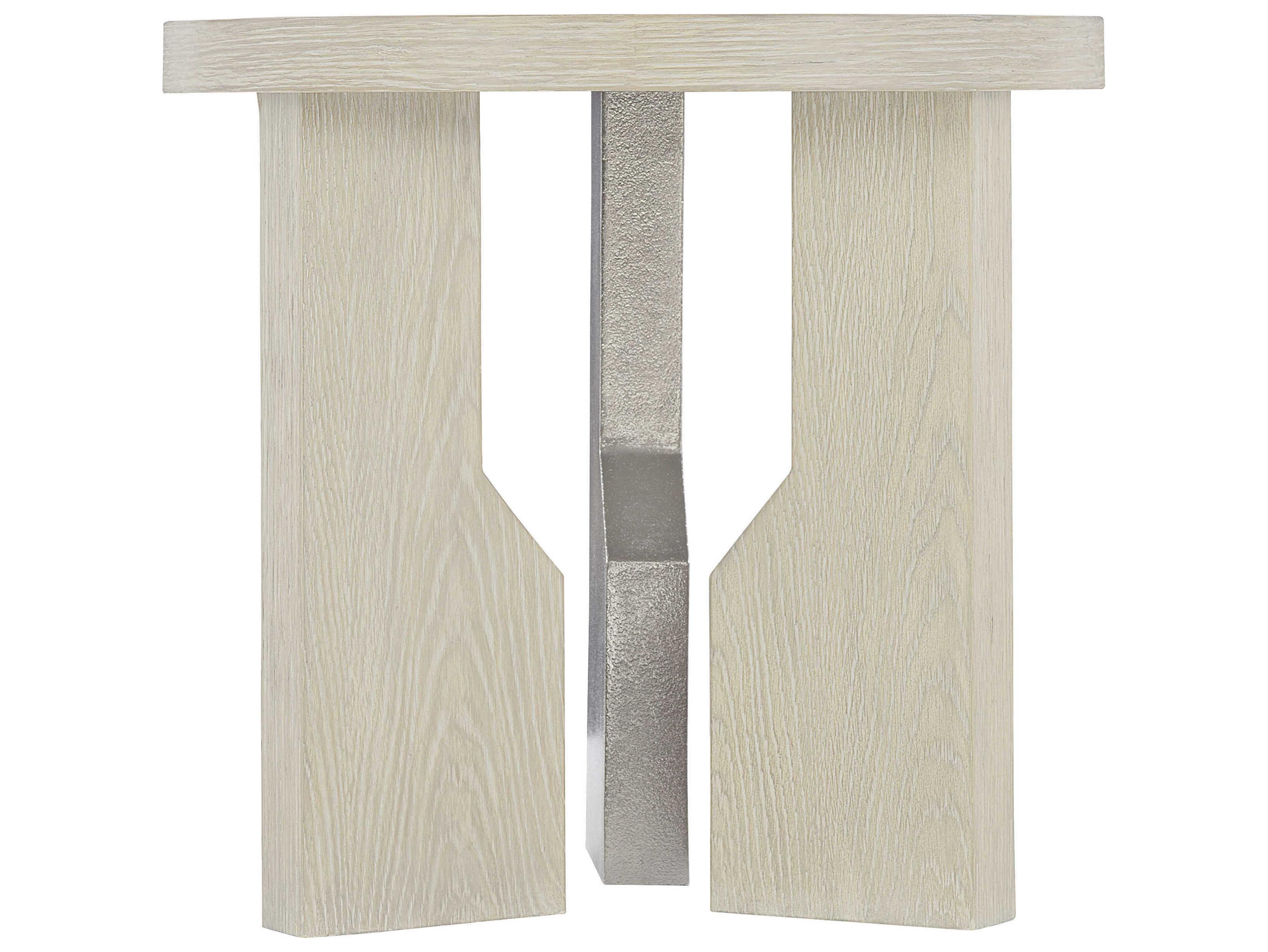 Bernhardt Interiors Ellis Round Wood Jicama Shiny Nickel End Table