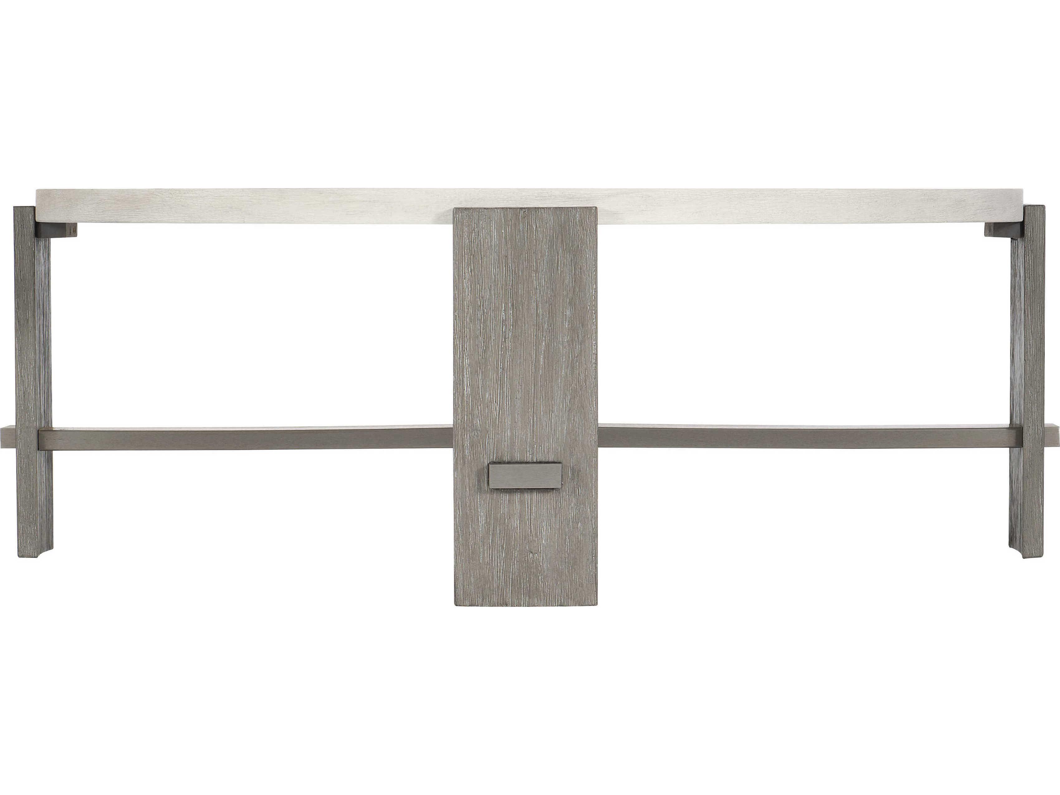 Bernhardt Foundations Round Wood Linen Light Shale Cocktail Table