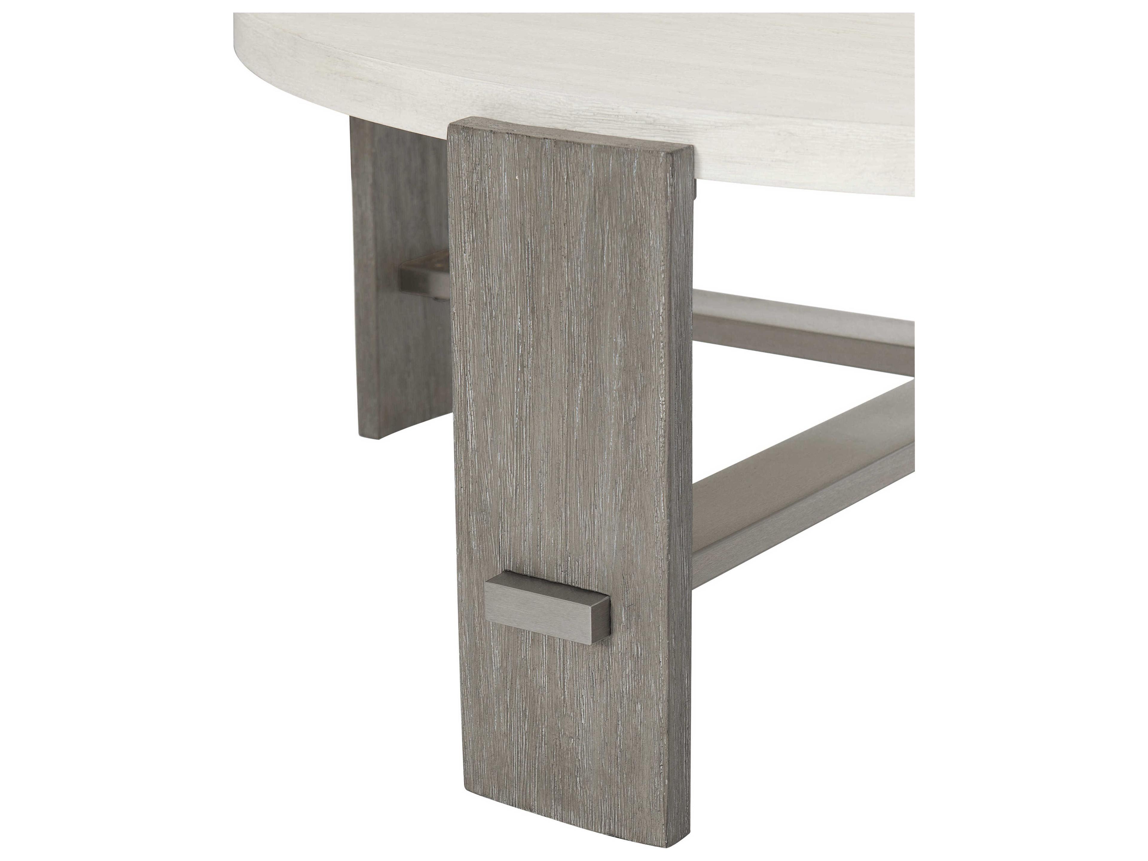 Bernhardt Foundations Round Wood Linen Light Shale Cocktail Table