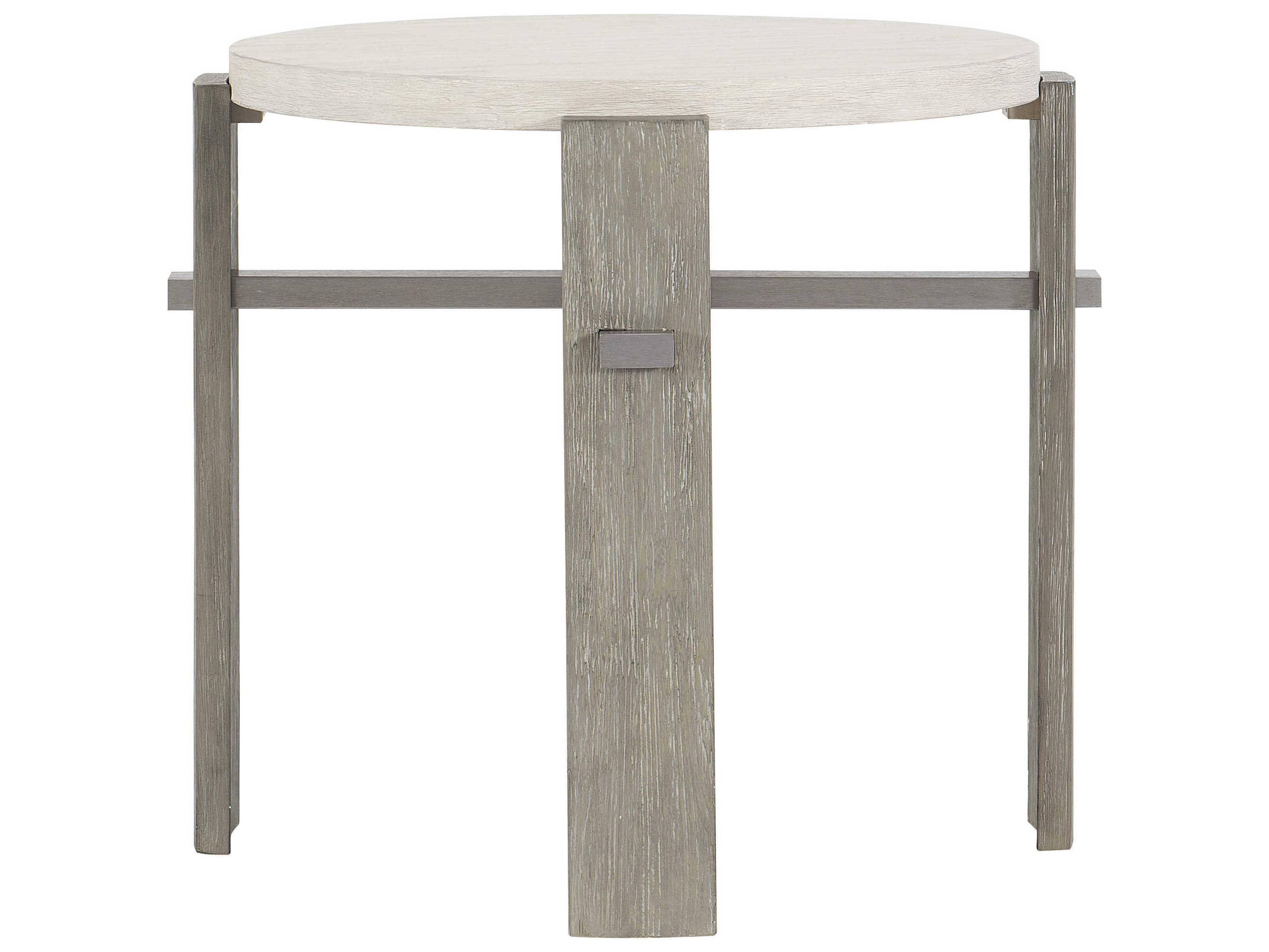 Bernhardt Foundations Round Wood Linen Light Shale End Table