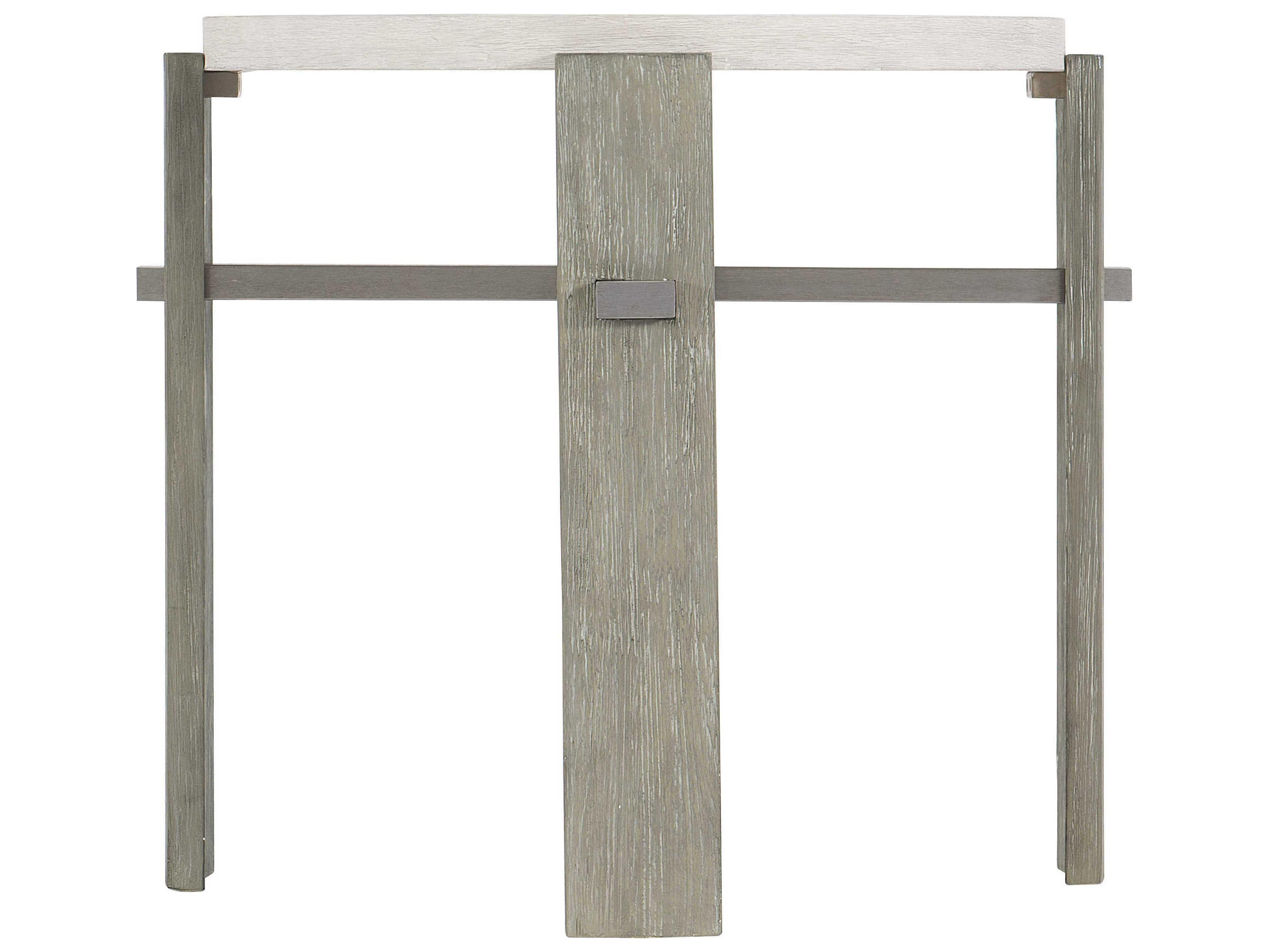 Bernhardt Foundations Round Wood Linen Light Shale End Table