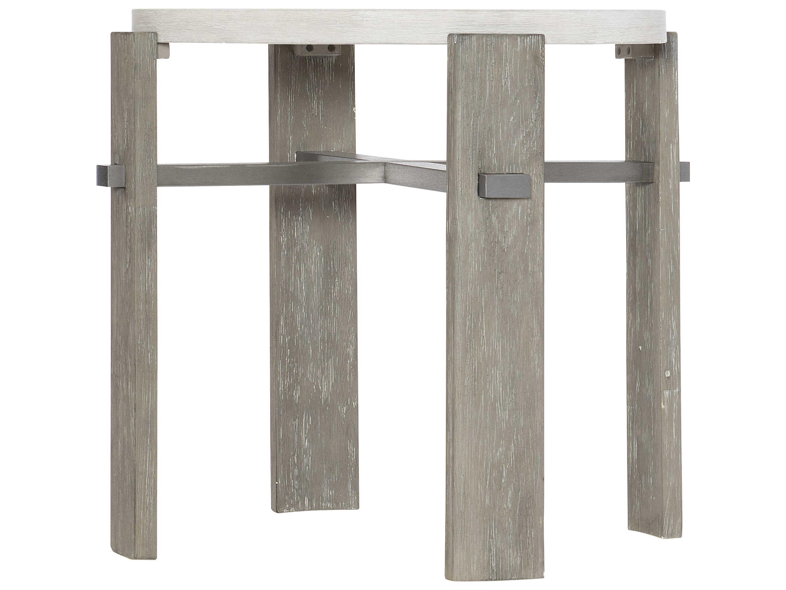 Bernhardt Foundations Round Wood Linen Light Shale End Table