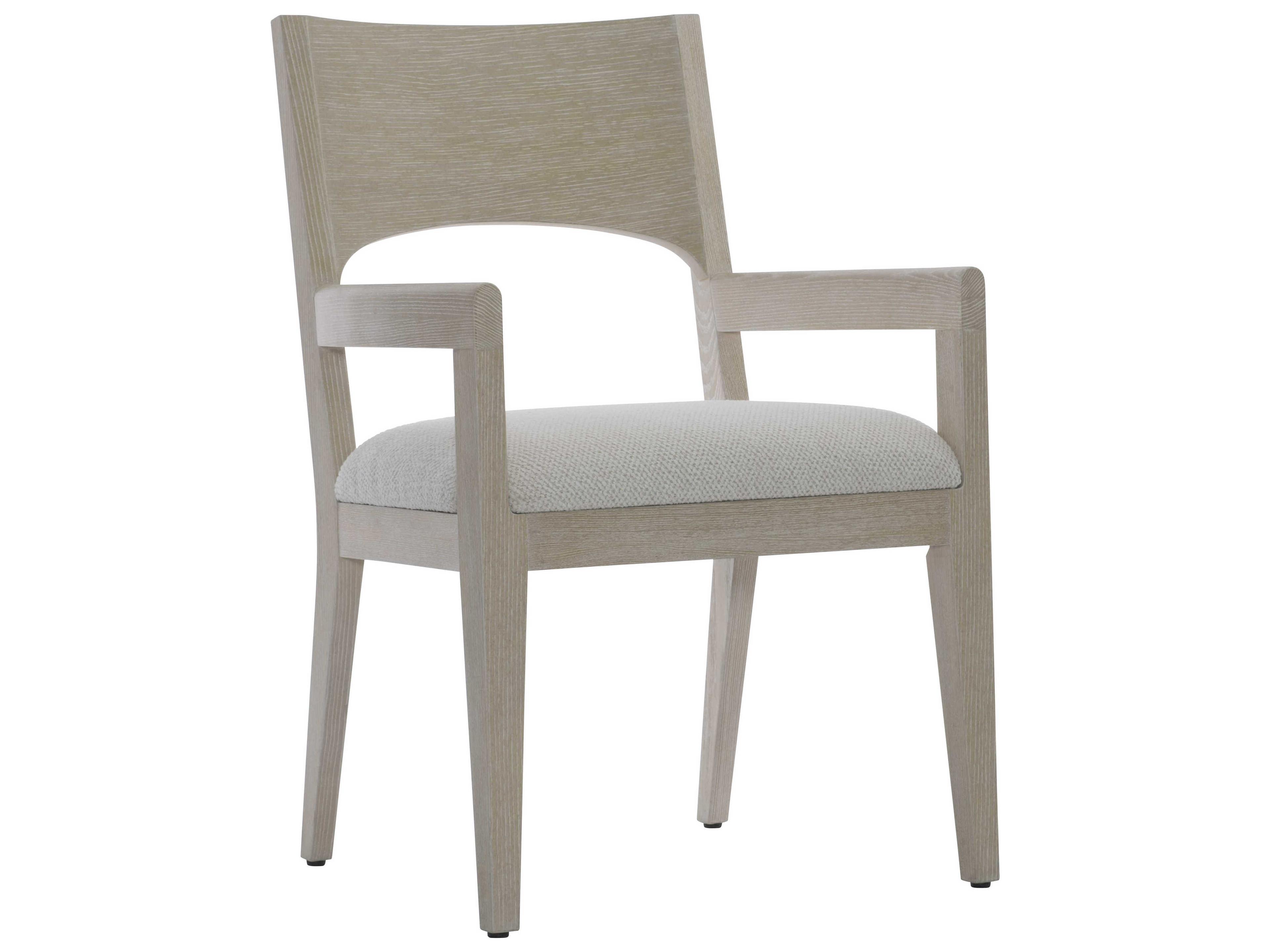 Bernhardt Solaria Oak Wood Beige Upholstered Arm Dining Chair