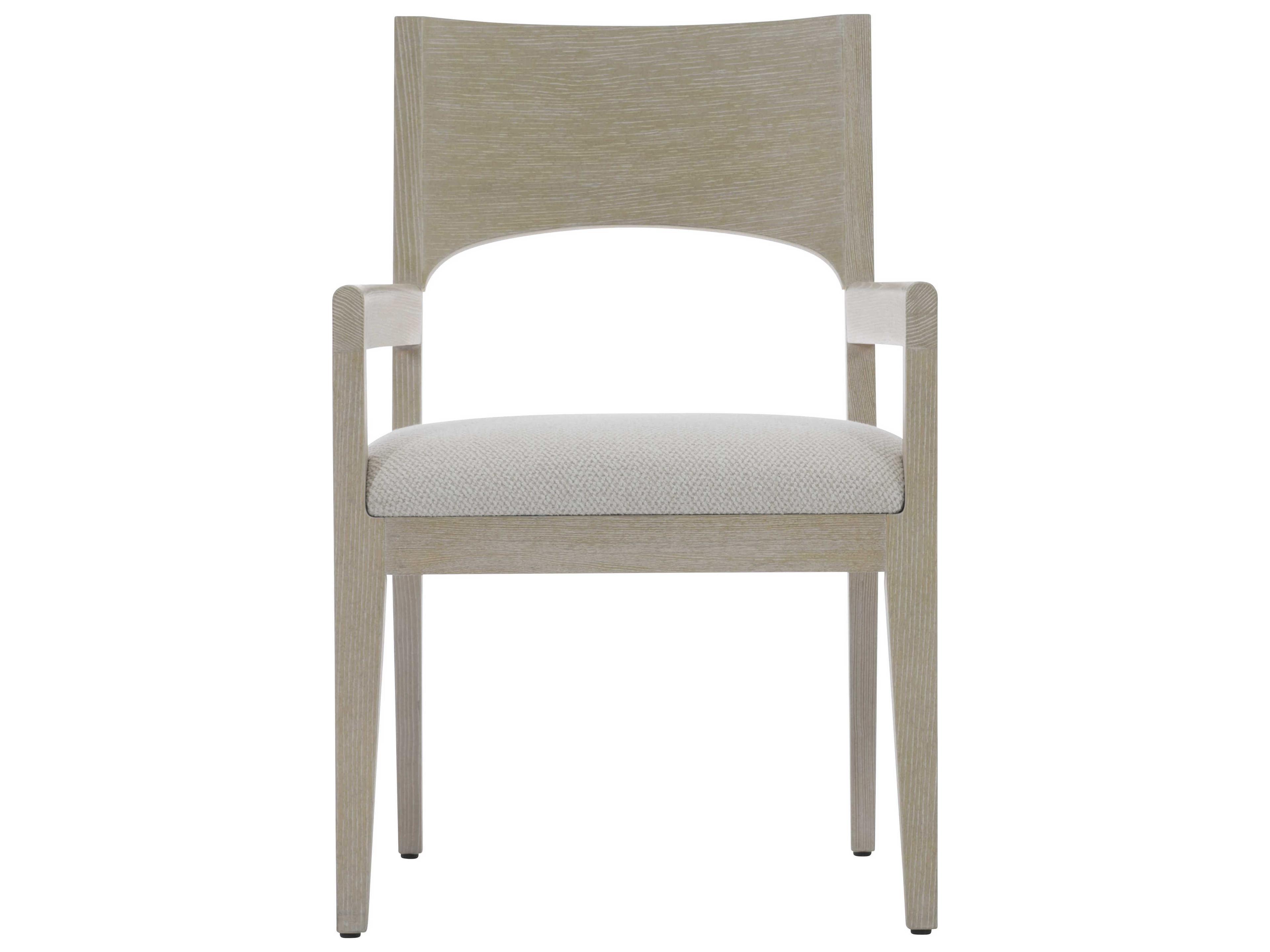 Bernhardt Solaria Oak Wood Beige Upholstered Arm Dining Chair