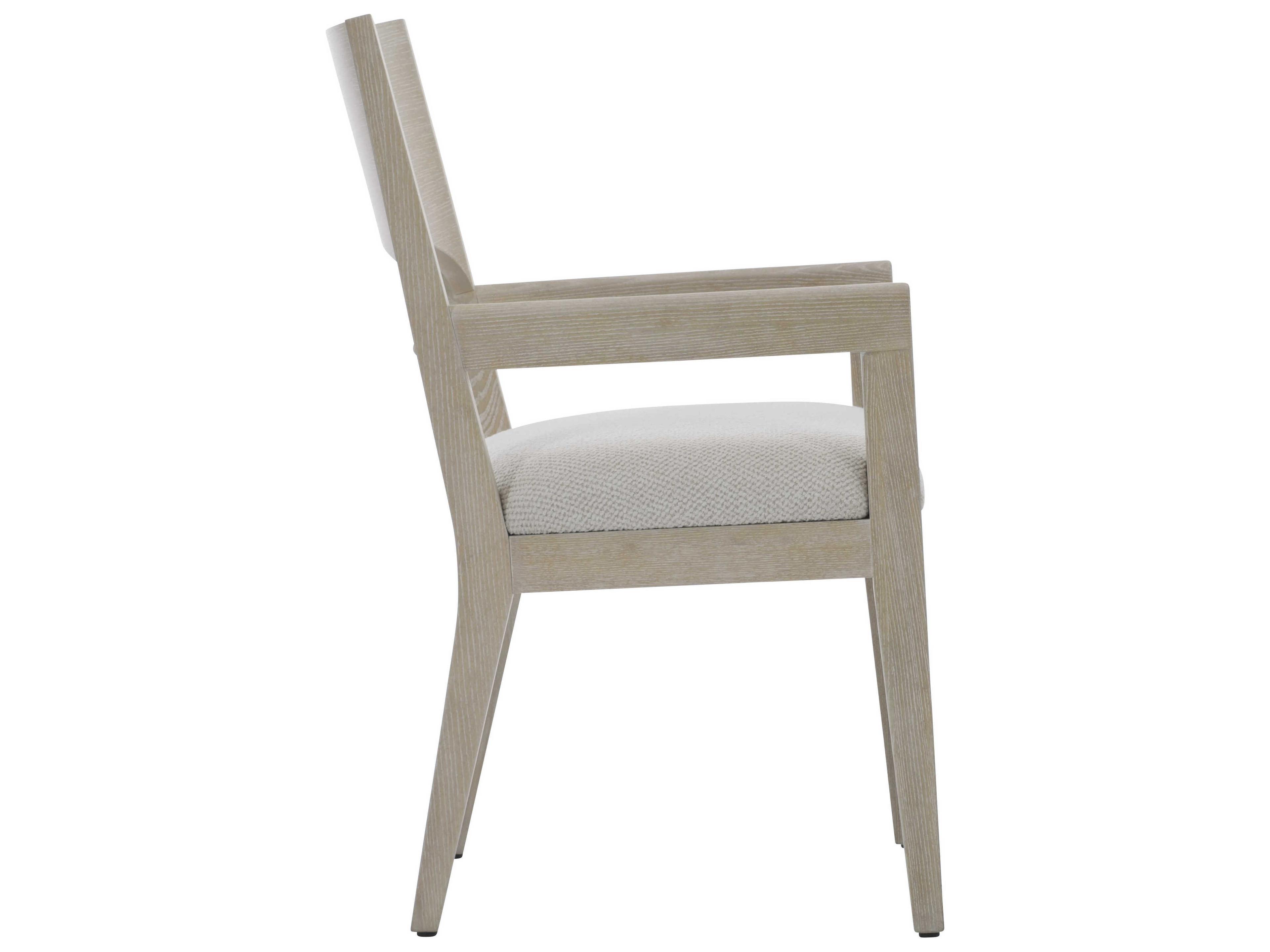 Bernhardt Solaria Oak Wood Beige Upholstered Arm Dining Chair