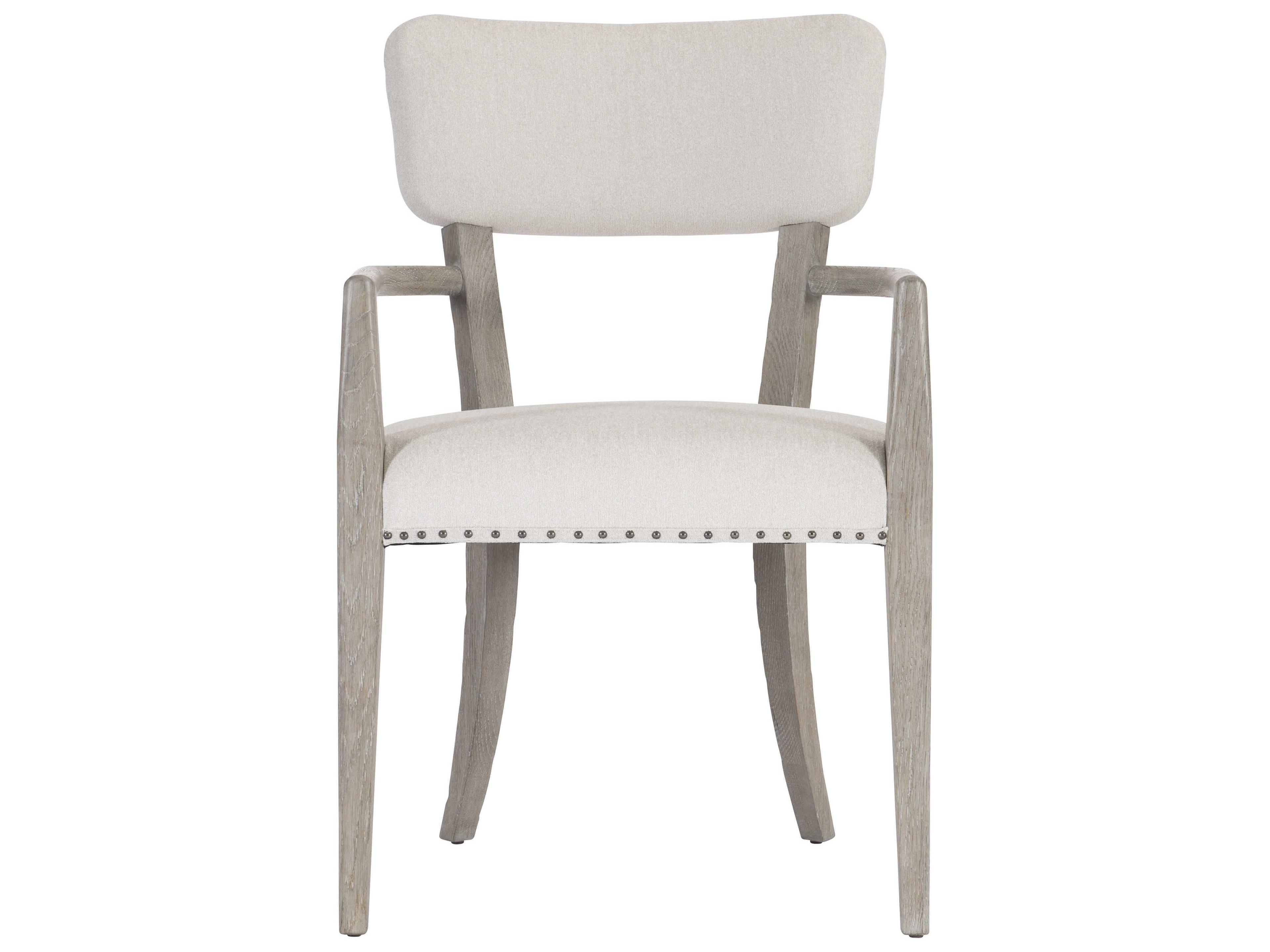 Bernhardt Albion Oak Wood White Upholstered Arm Dining Chair